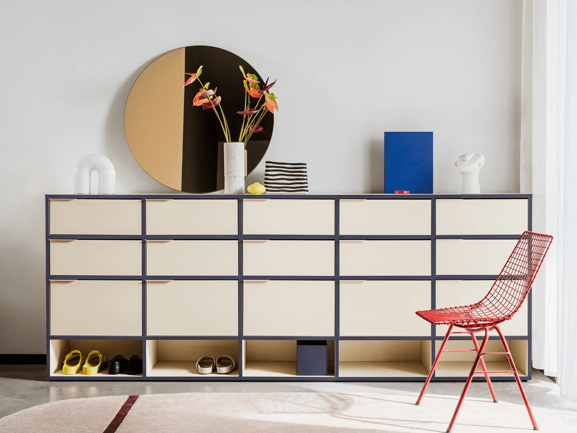 Chest Of Drawers in Sand and Blue with Backpanels and Legs 2