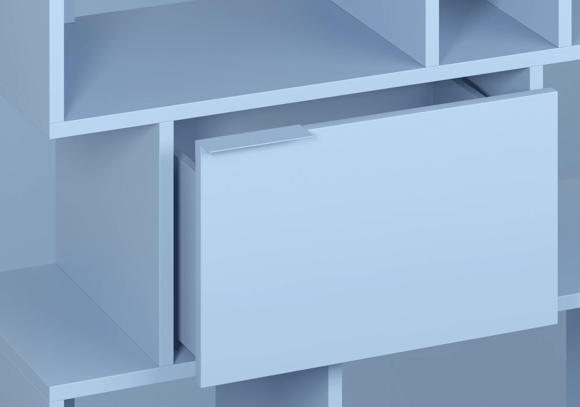 Petite 2-tiroirs Commode en Bleu Ciel avec Portes, Panneaux Arriere et Pieds - 93x43x40cm 7