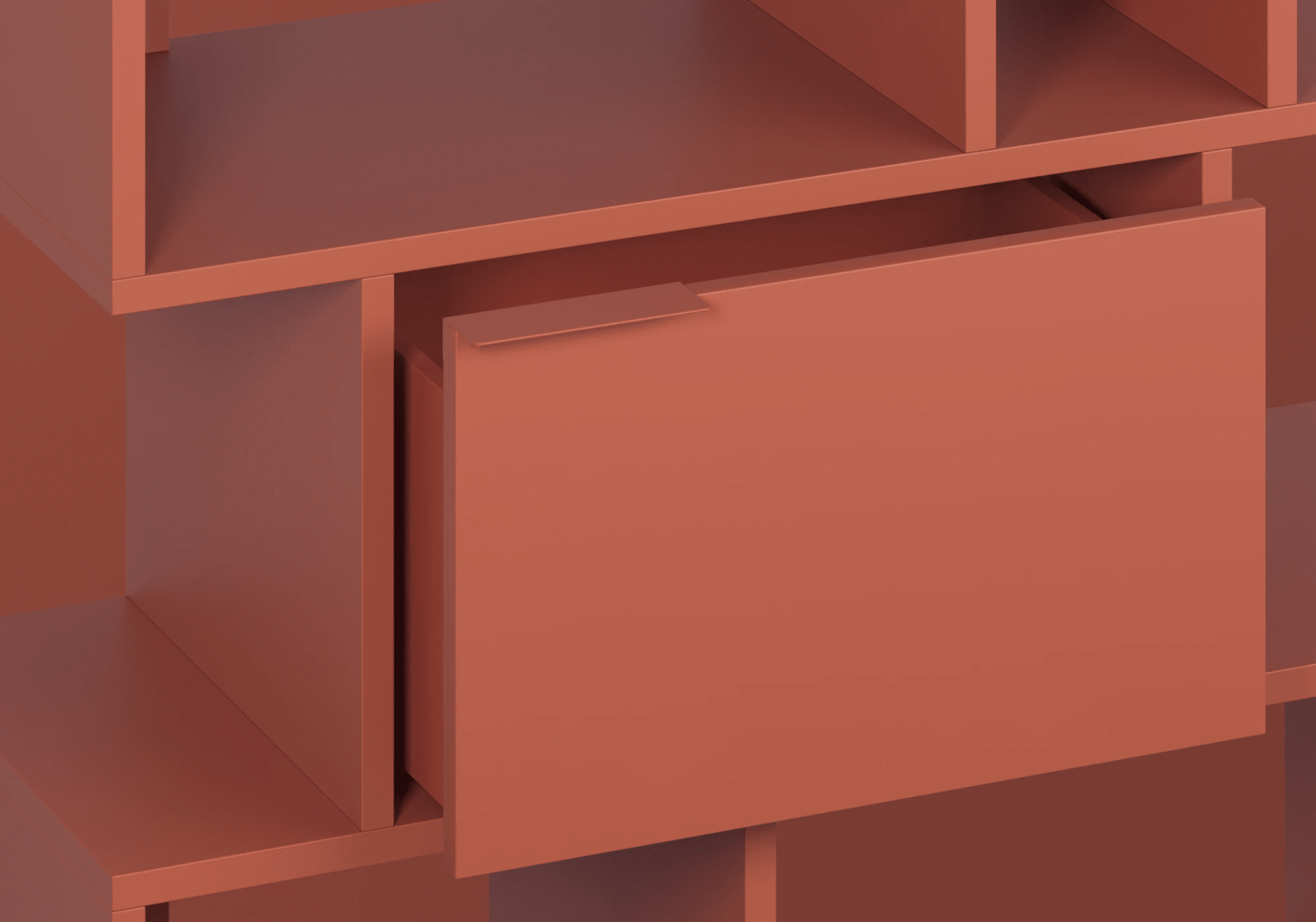 Petite 2-tiroirs Commode en Terracotta avec Portes, Panneaux Arriere et Pieds - 93x43x40cm 7