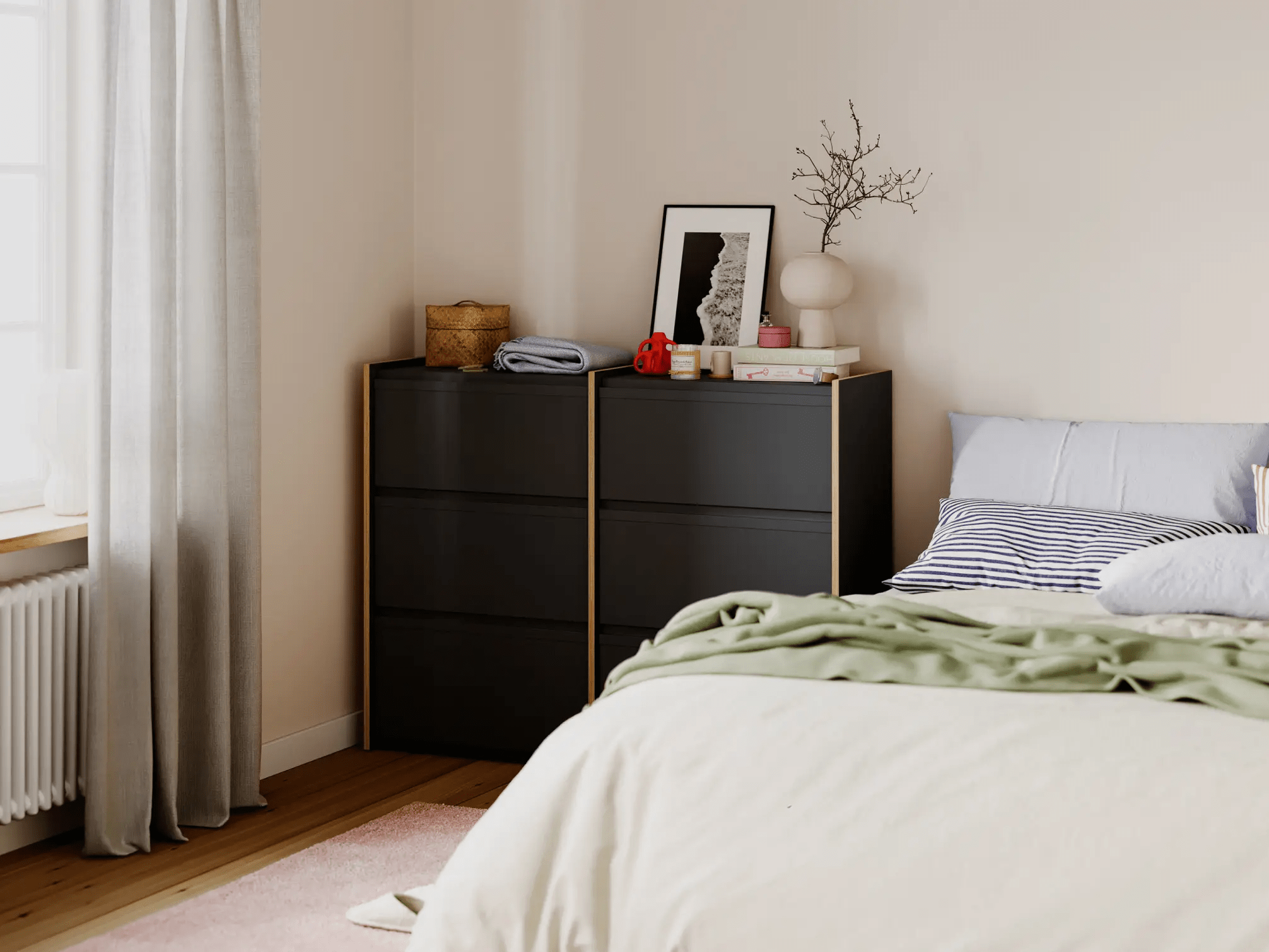 Chest Of Drawers in Black with External Drawers 1