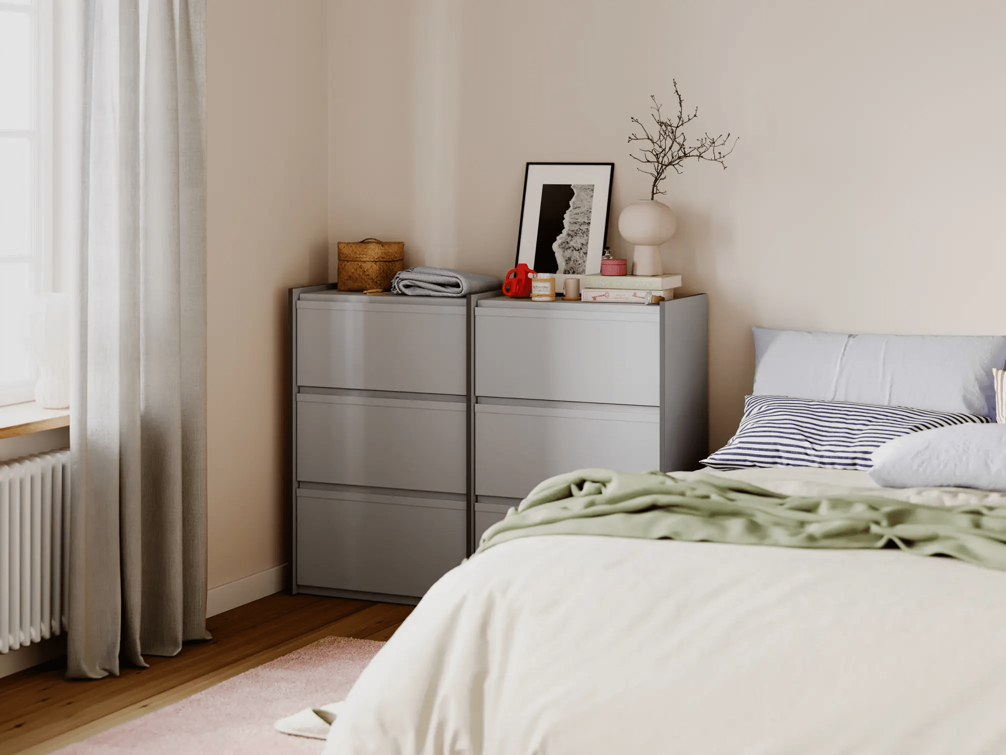 Commode en Gris avec Tiroirs Externes 1