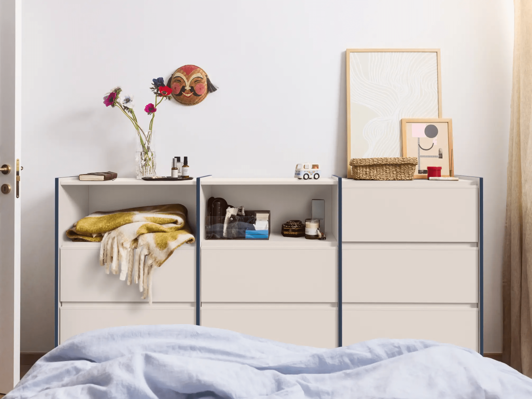 Chest Of Drawers in Sand and Blue with External Drawers 2