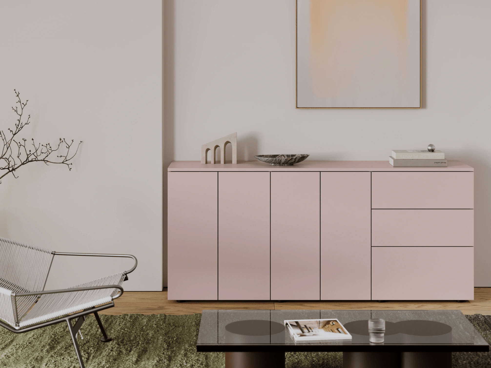 Commode en Rose avec Tiroirs Externes 2