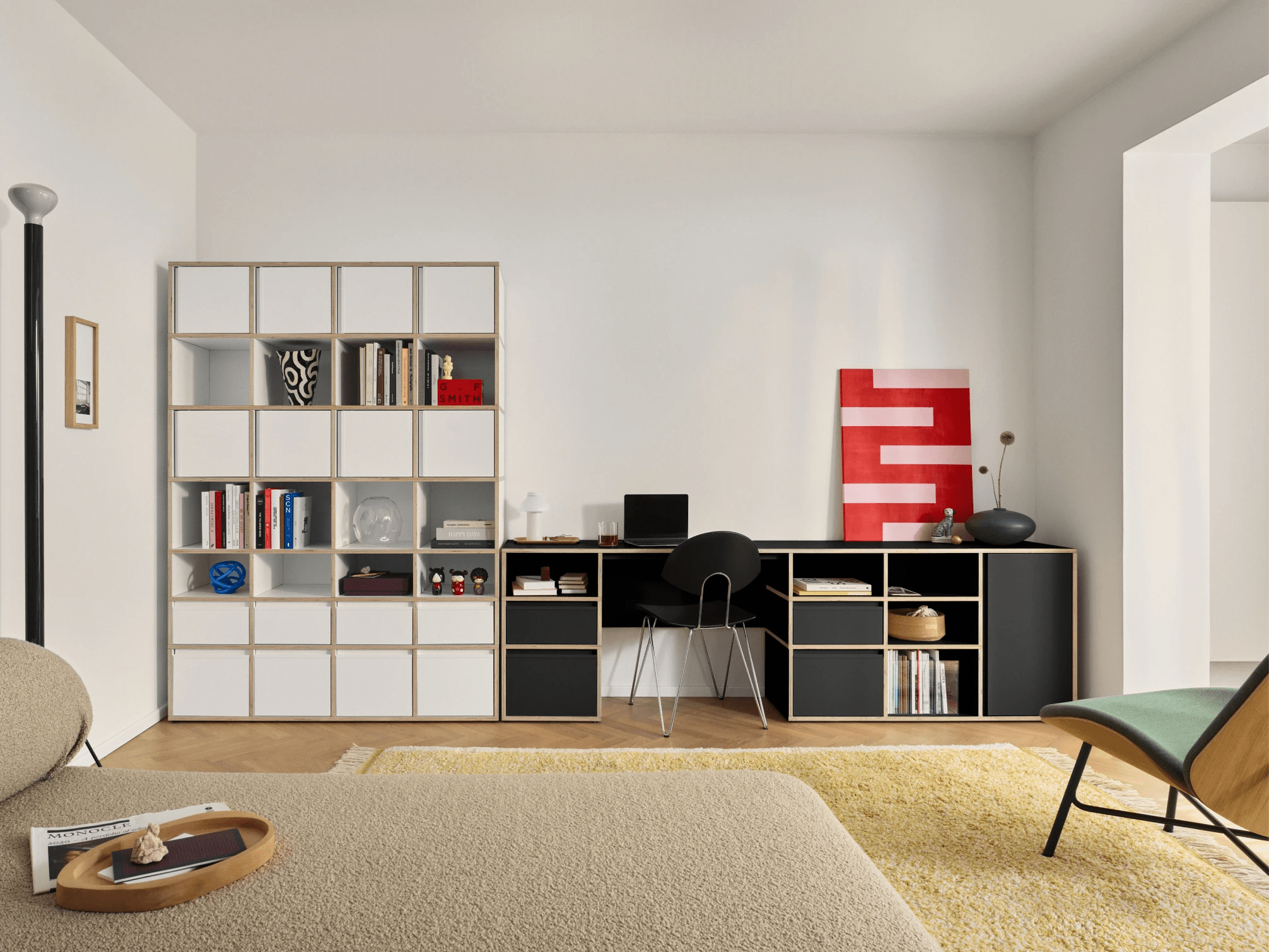 Grosses Schwarze Multiplex-Platte Schreibtisch mit Türen, Schubladen, Ruckwanden und Kabelmanagement multiplexplatten - 160x73x50cm 1