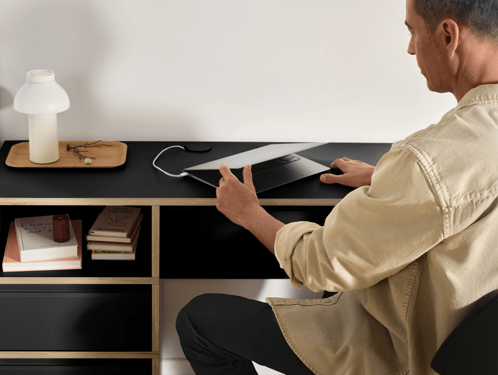 Desk in Black with Doors and Drawers 2