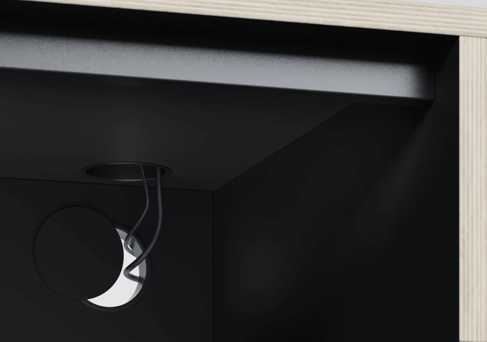 Duże czarne biurko z drzwiami, szufladami, panelami tylnymi oraz przelotką na kable sklejka - 155x73x50cm 5