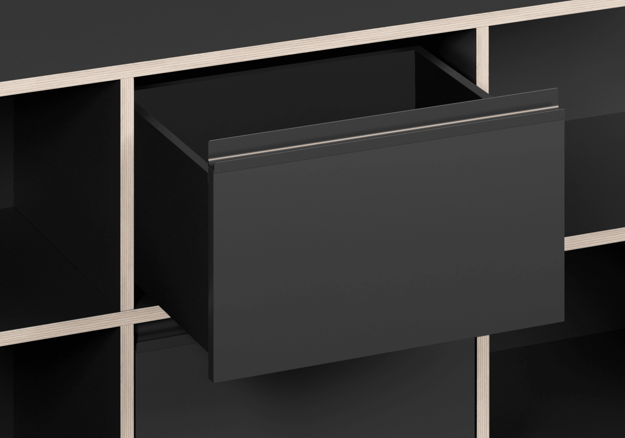 Duże czarne biurko z drzwiami, szufladami, panelami tylnymi oraz przelotką na kable sklejka - 160x73x50cm 7