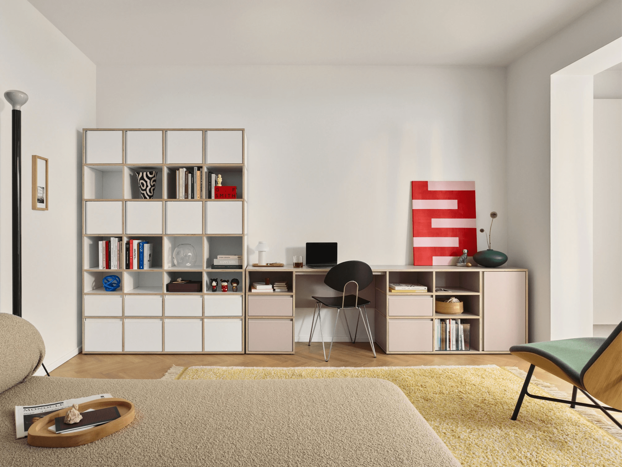 Desk in Pink with Drawers and Cable Management 1