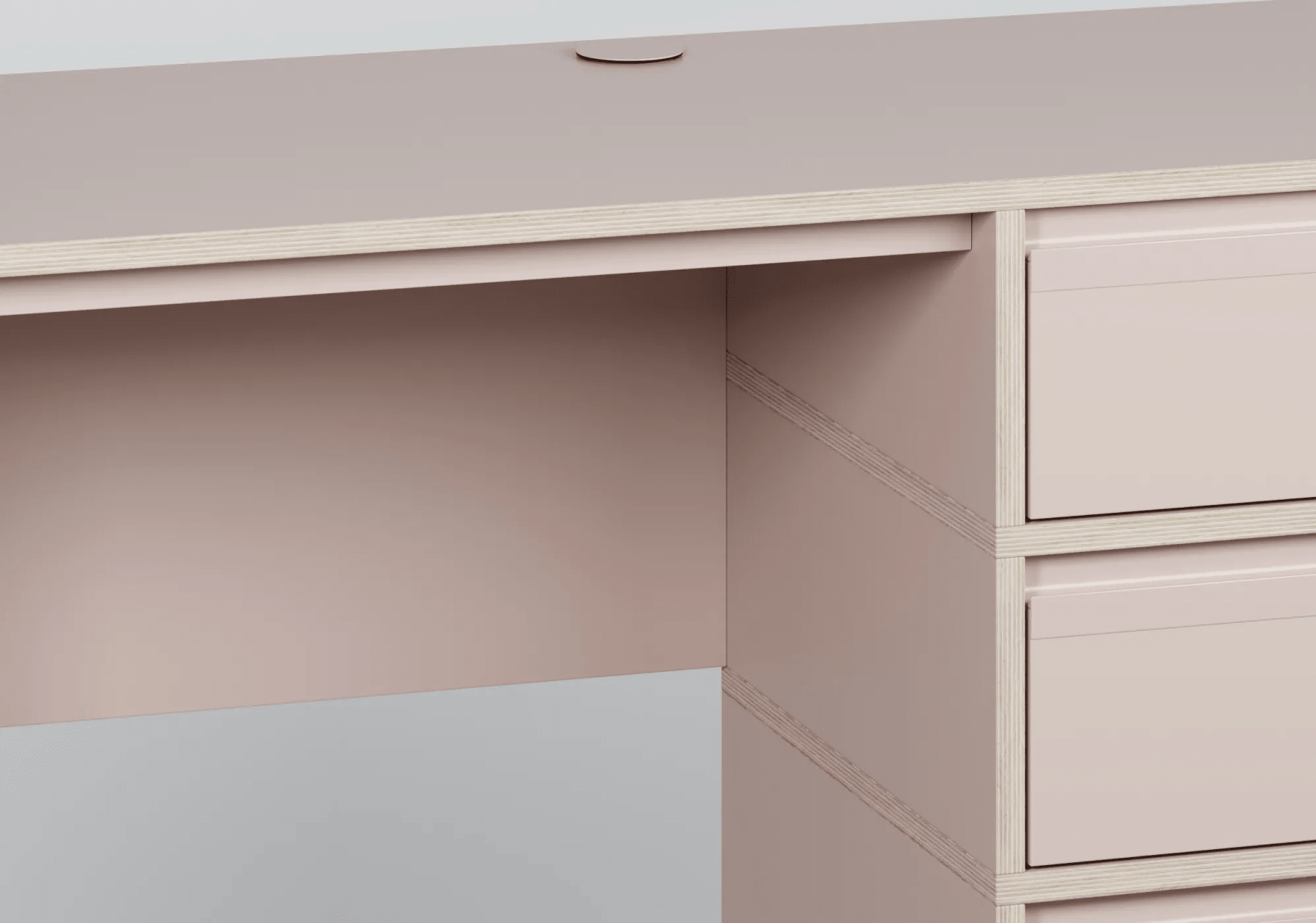 Desk in Pink with Drawers and Cable Management 4