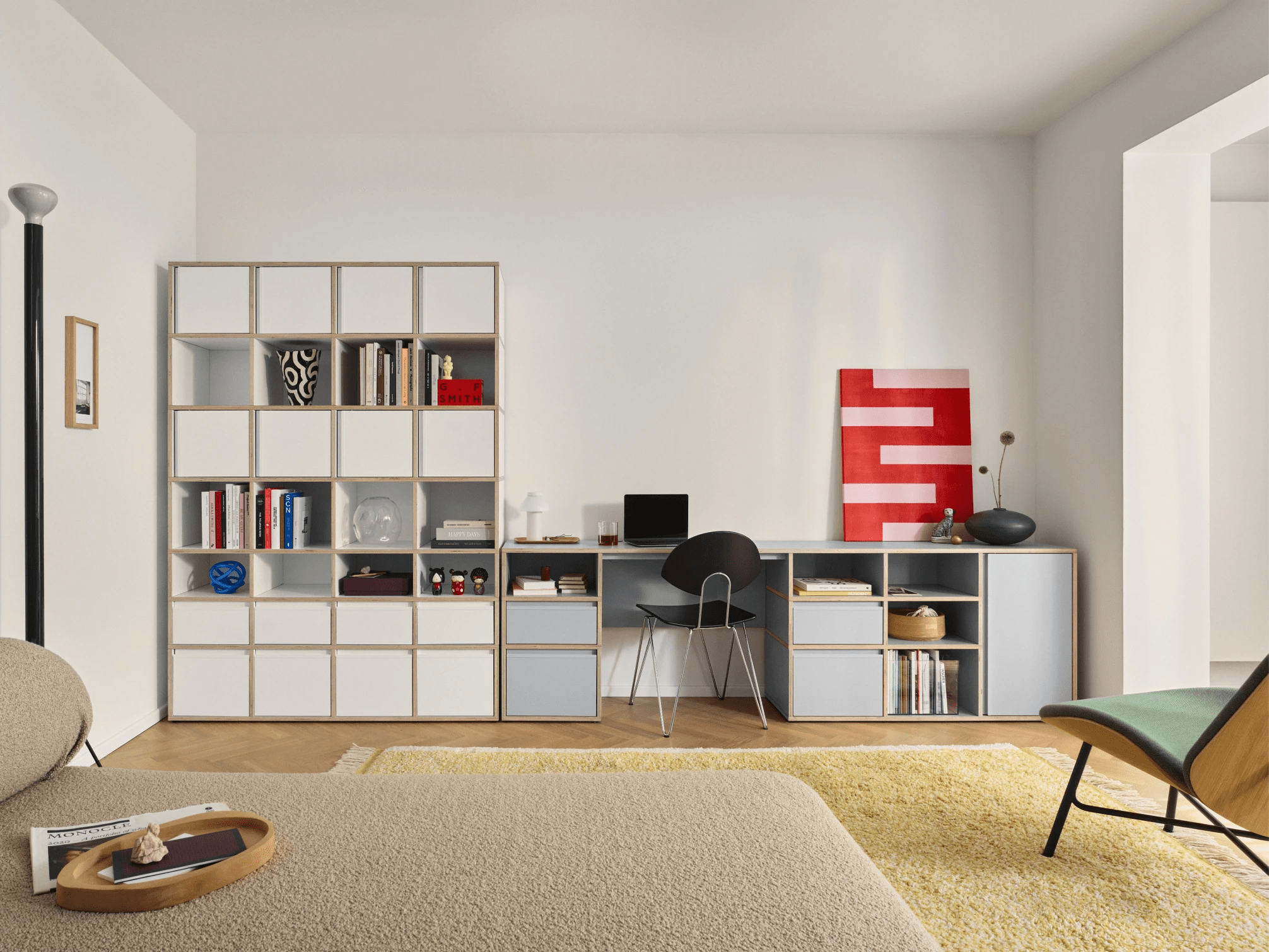 Desk in Grey with Doors and Drawers 1