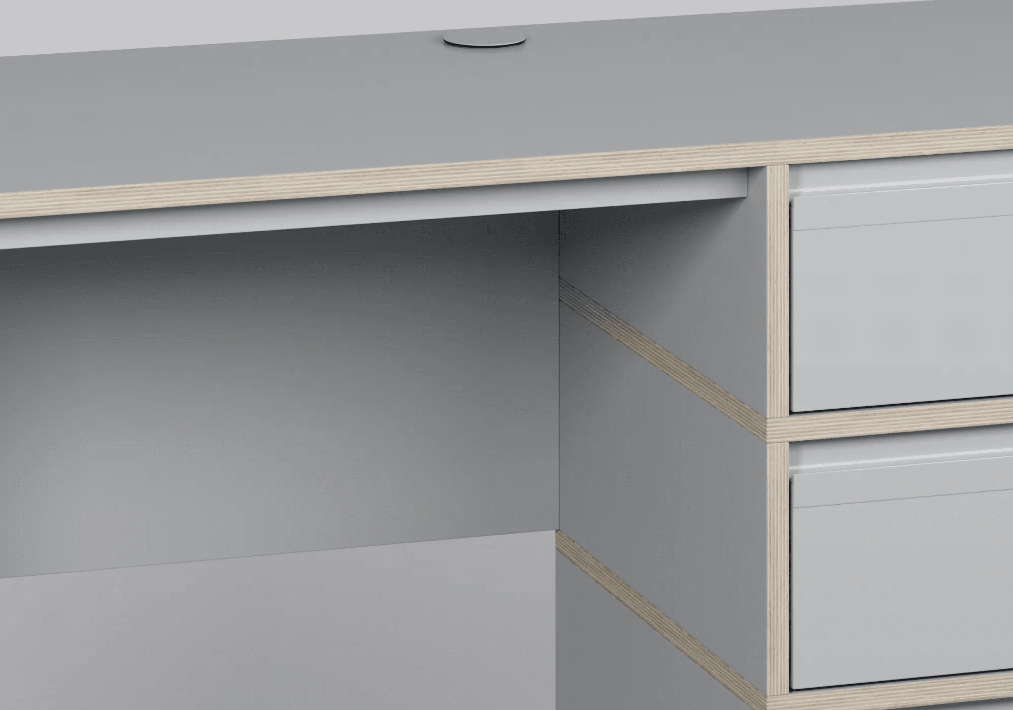 Stor Grå Plywood Skrivbord med Dörrar, Bakpaneler och Kabelhantering plywood - 220x73x50cm 4
