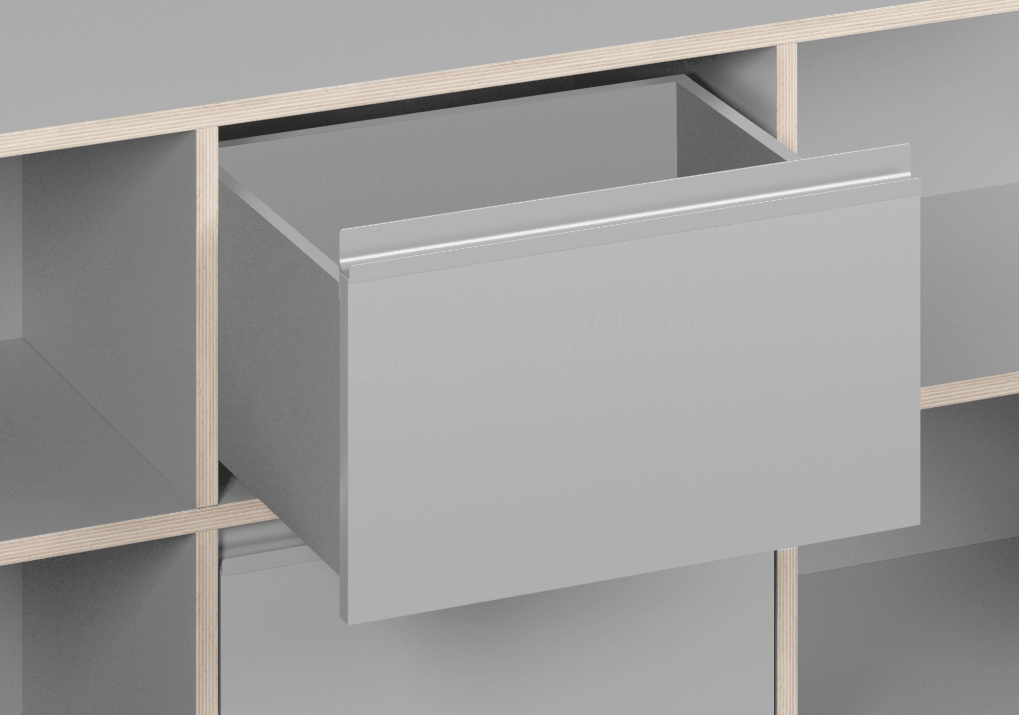 Stor Grå Plywood Skrivbord med Dörrar, Lådor, Bakpaneler, Kabelhantering och Bottom Storage plywood - 182x73x50cm 7