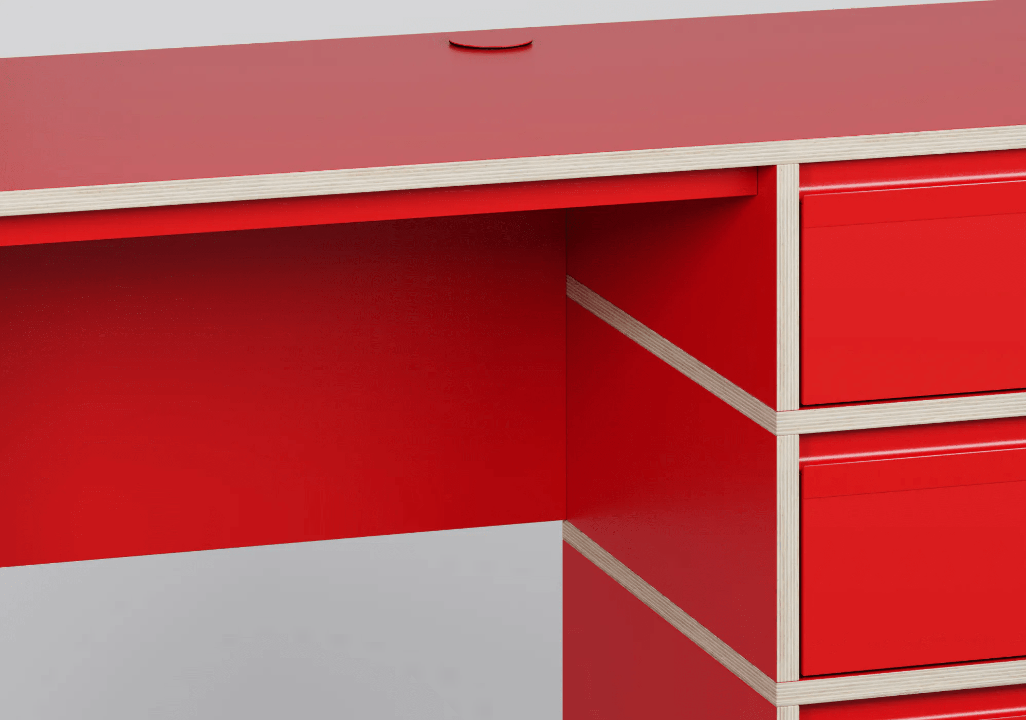 Grote Klassiek Rood Multiplex Bureau met Deuren, Laden, Achterwanden en Kabelbeheer multiplex - 160x73x50cm 4