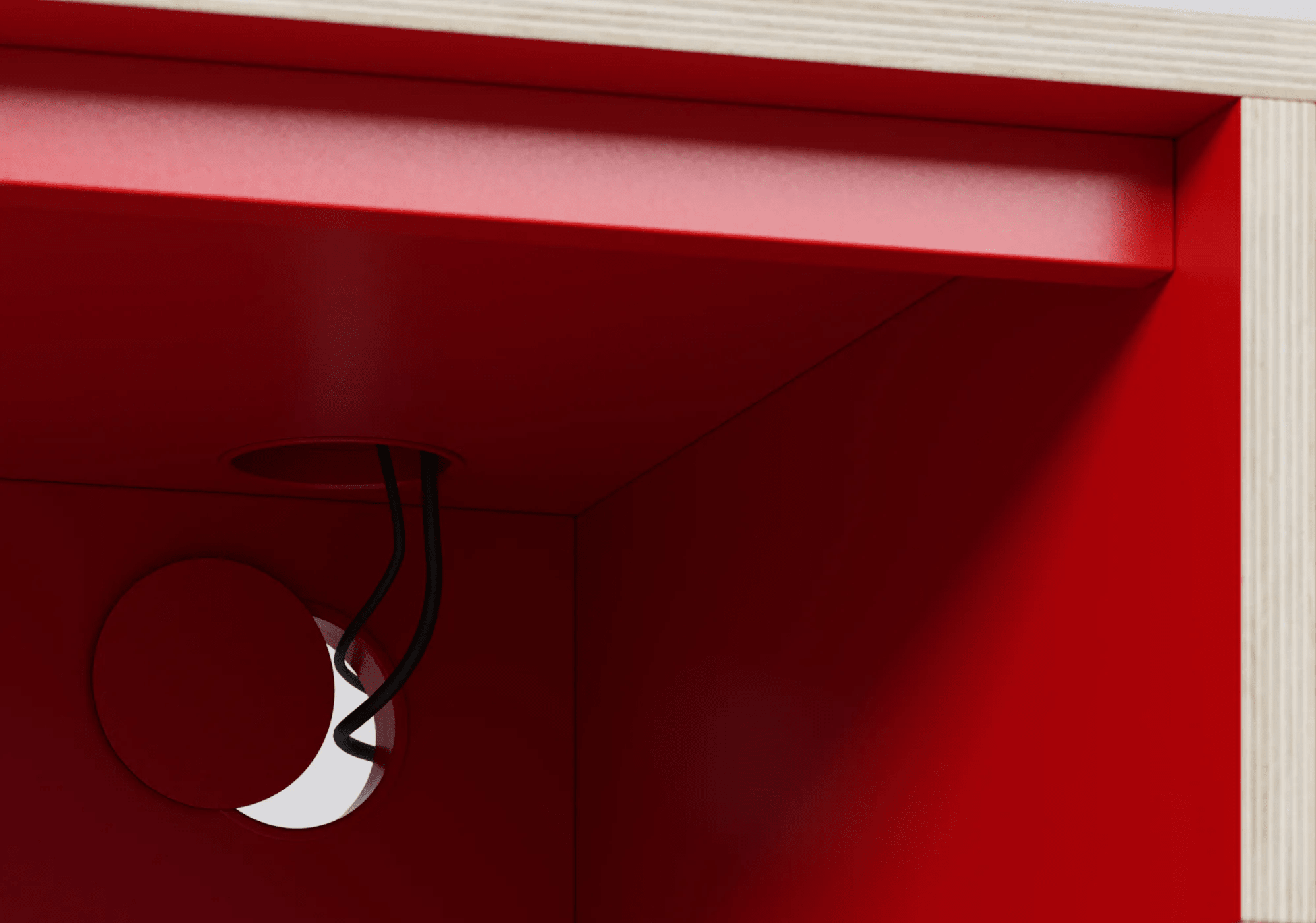 Duże czerwone biurko z drzwiami, szufladami, panelami tylnymi oraz przelotką na kable sklejka - 160x73x50cm 5