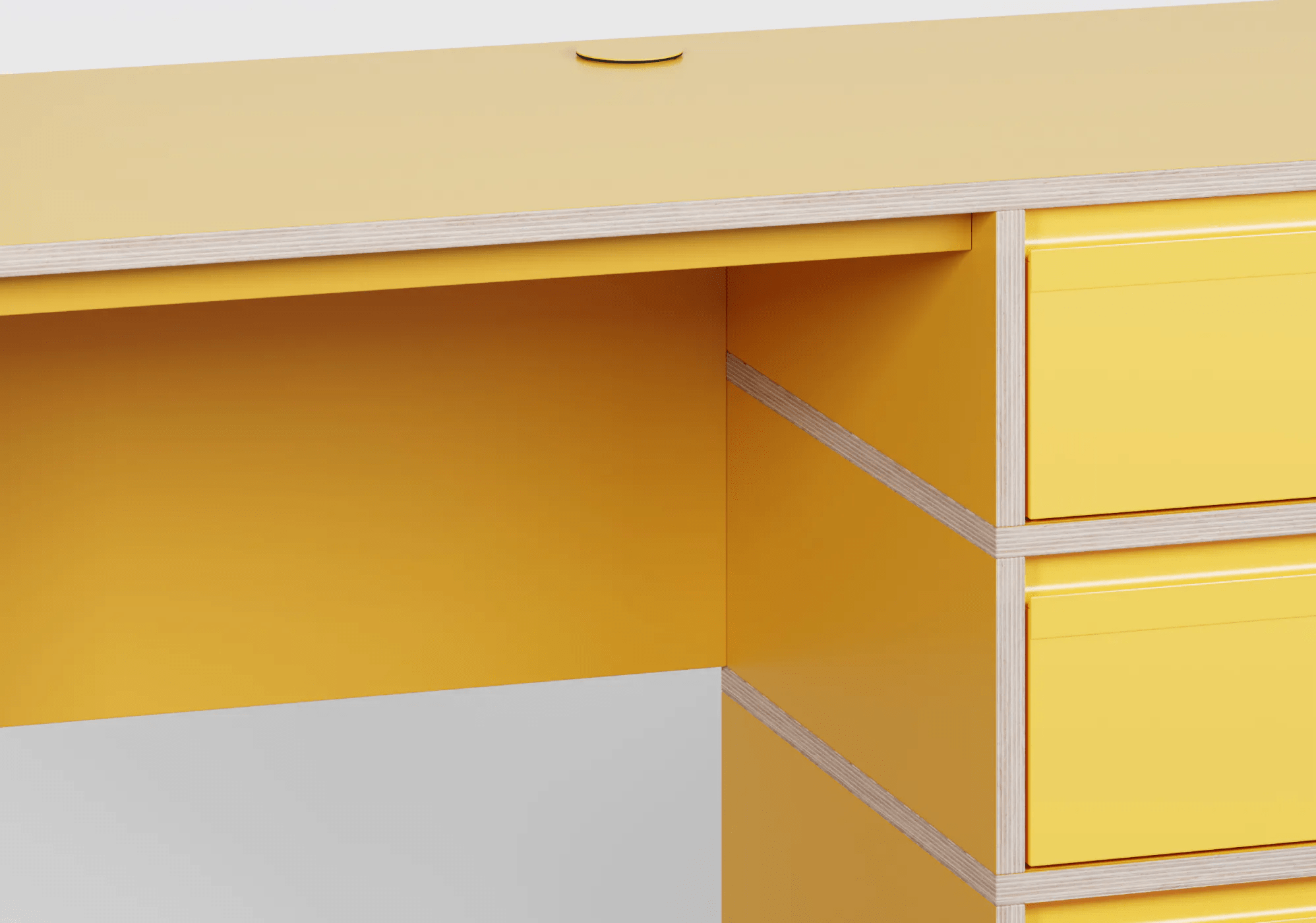 Duże żółte biurko z drzwiami, szufladami, panelami tylnymi oraz przelotką na kable sklejka - 160x73x50cm 4