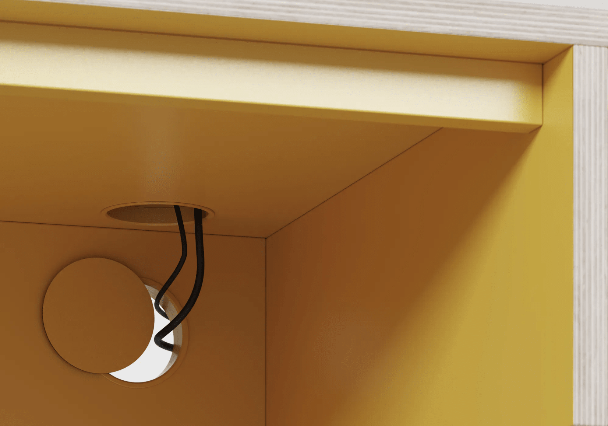 Duże żółte biurko z drzwiami, szufladami, panelami tylnymi oraz przelotką na kable sklejka - 160x73x50cm 5