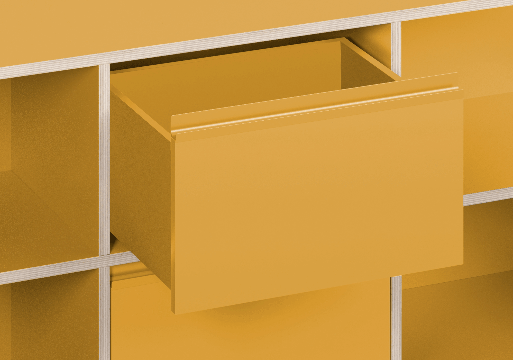 Grosses Gelbe Multiplexplatte Schreibtisch mit Türen, Schubladen, Ruckwanden und Kabelmanagement multiplexplatten - 160x73x50cm 7