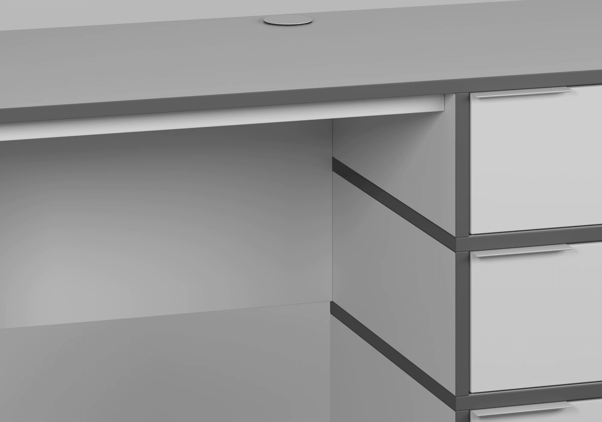 Grosses Grau + Dunkelgrau Schreibtisch mit Türen, Schubladen, Ruckwanden und Kabelmanagement - 240x73x50cm 5