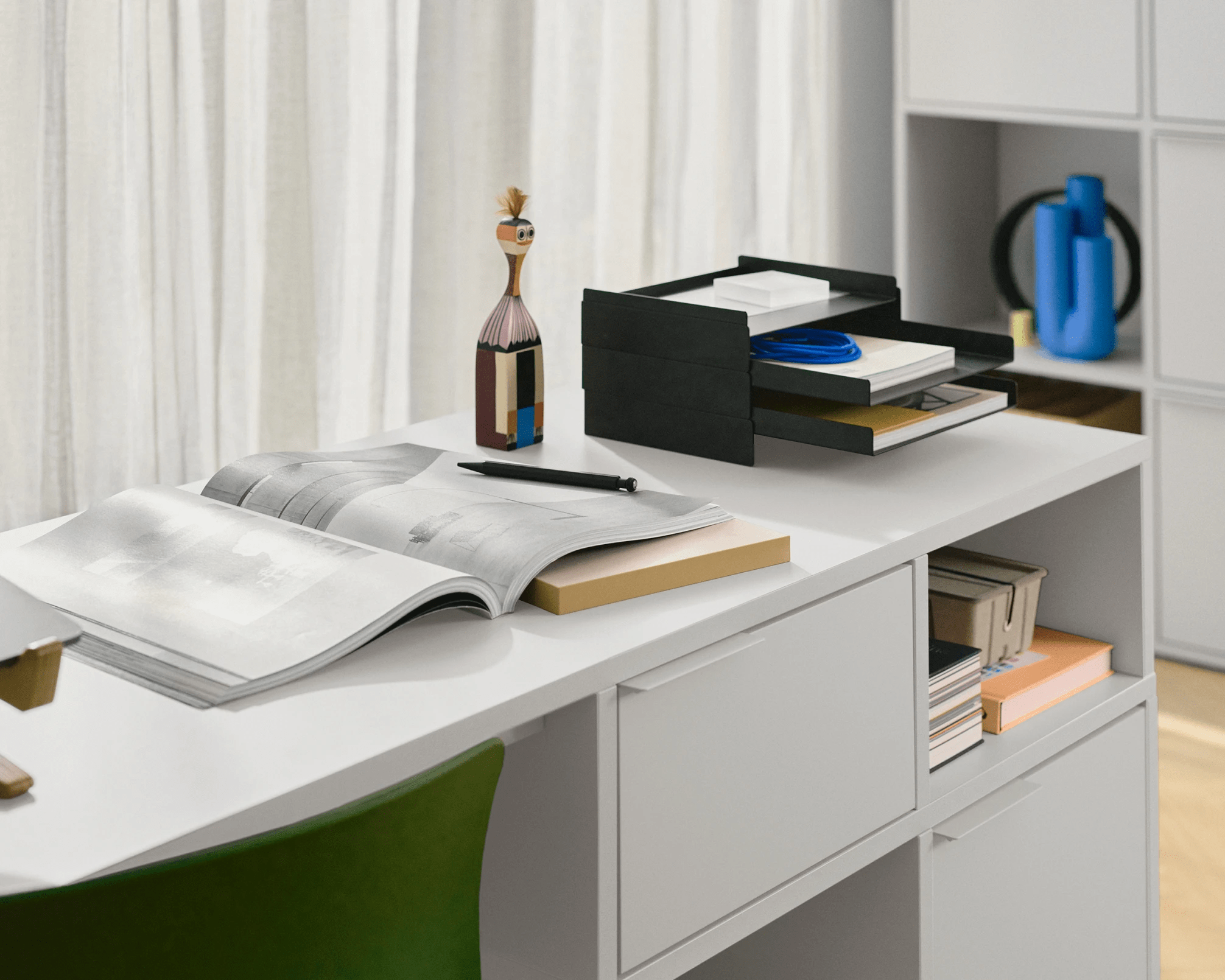 Desk in Grey with Doors and Drawers 3