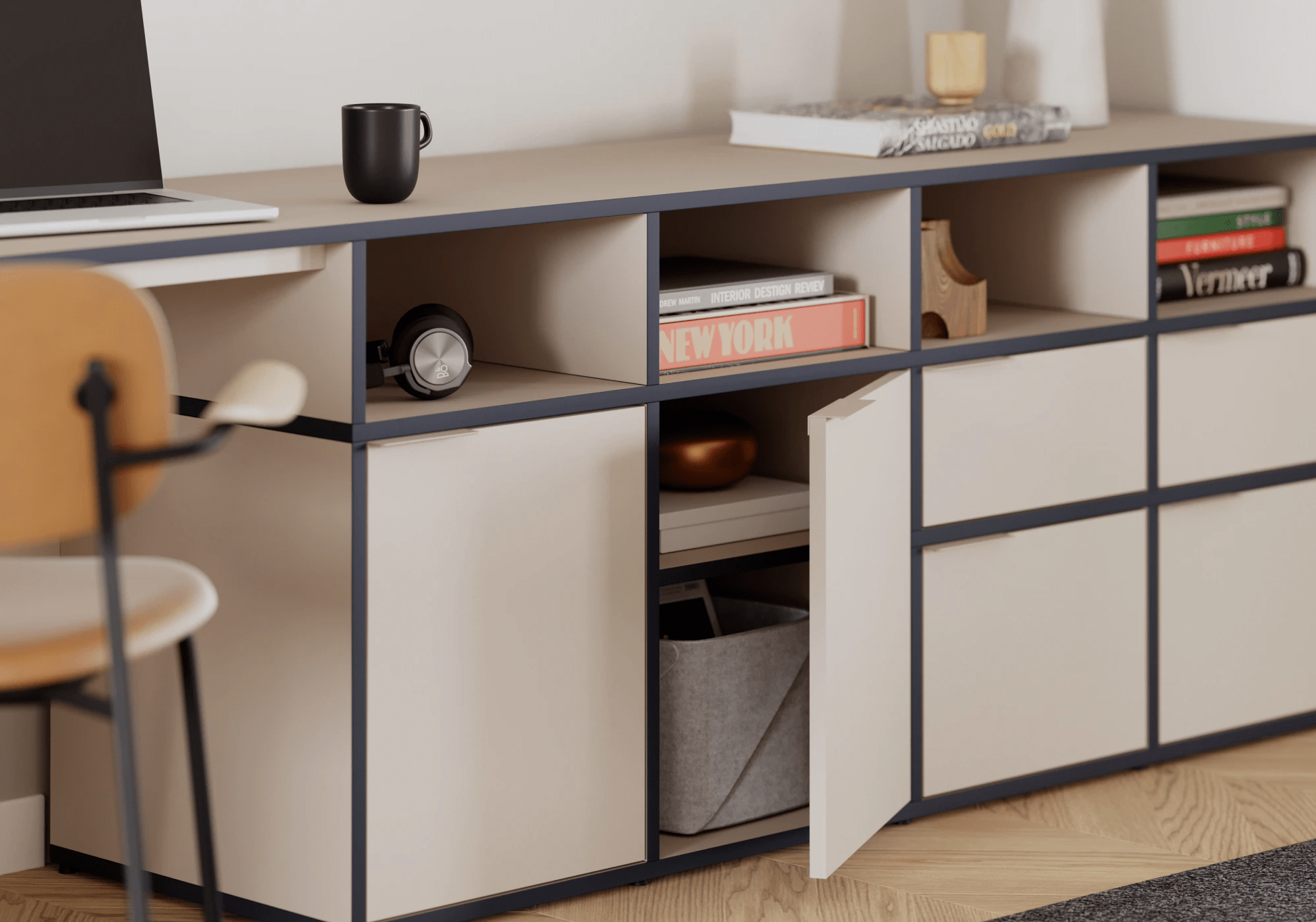 Desk in Sand and Blue with Doors and Drawers 2