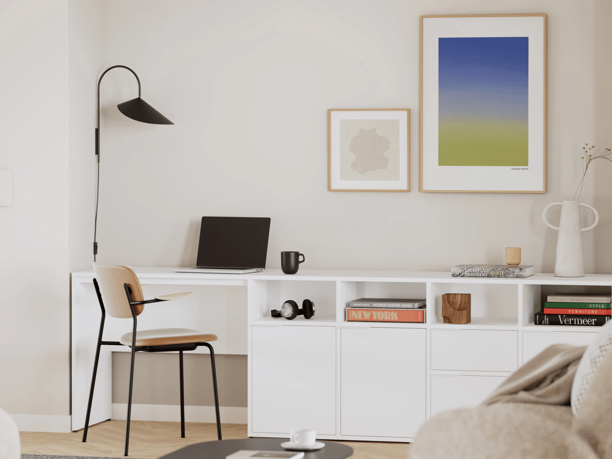 Duże białe biurko z drzwiami, szufladami, panelami tylnymi oraz przelotką na kable - 150x73x50cm 1