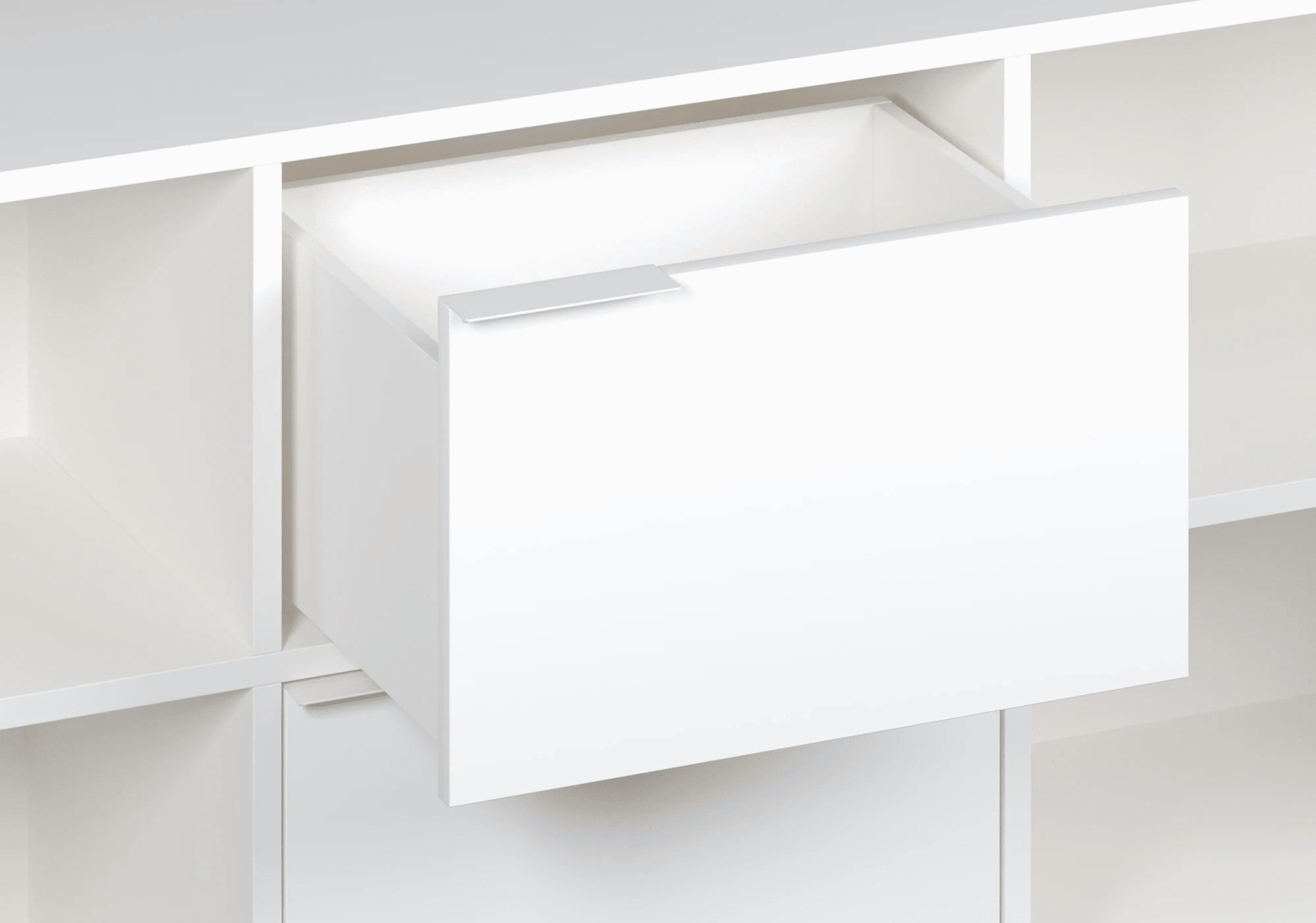 Duże białe biurko z drzwiami, szufladami, panelami tylnymi oraz przelotką na kable - 184x73x50cm 7