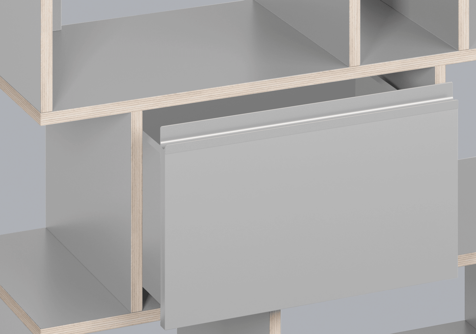 Niedriges Breites Graue Multiplex-Platte Schuhregal mit Schubladen und Ruckwanden multiplexplatten - 179x33x32cm 8