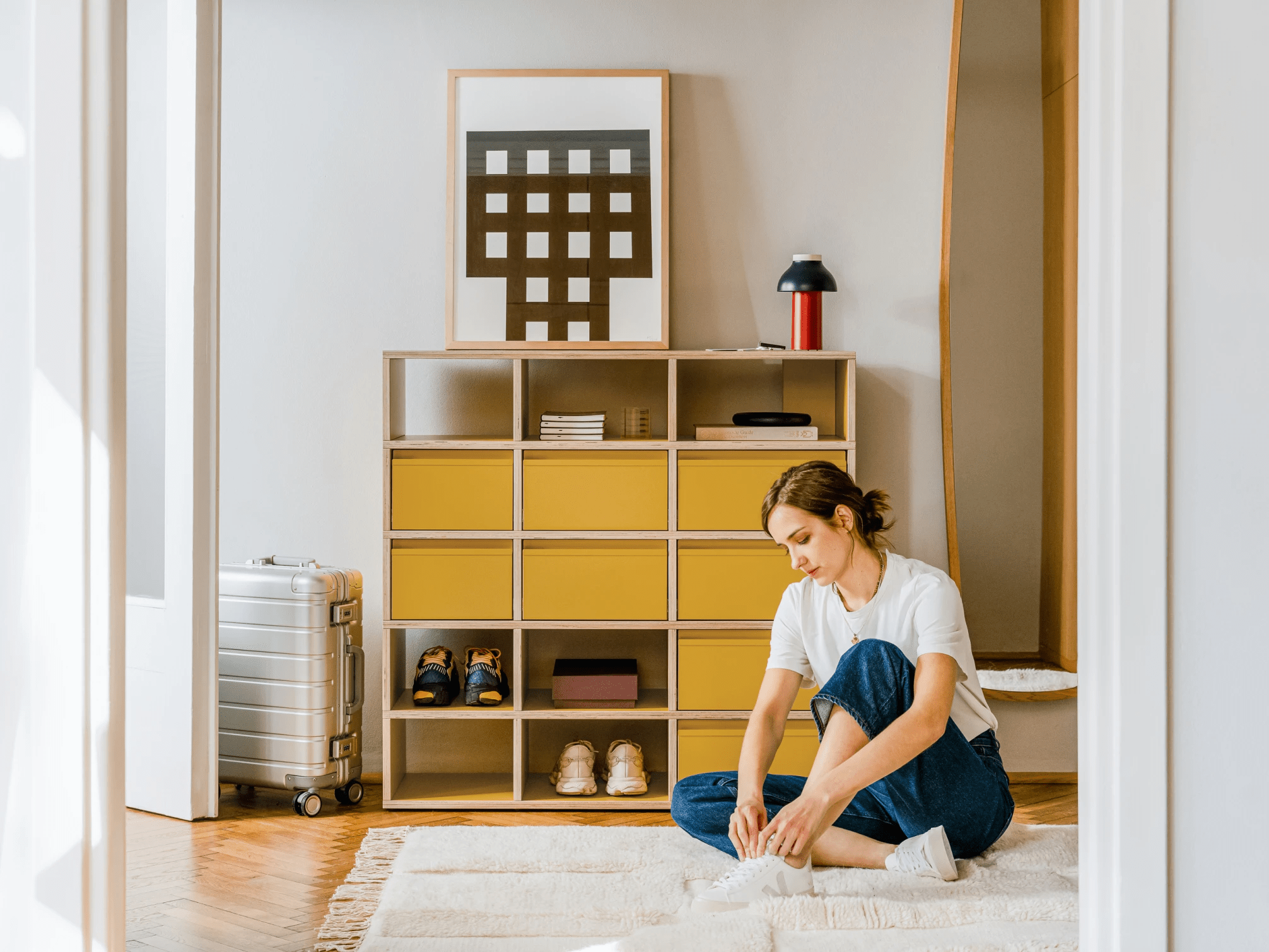 Meuble À Chaussures en Jaune avec Portes et Tiroirs 1