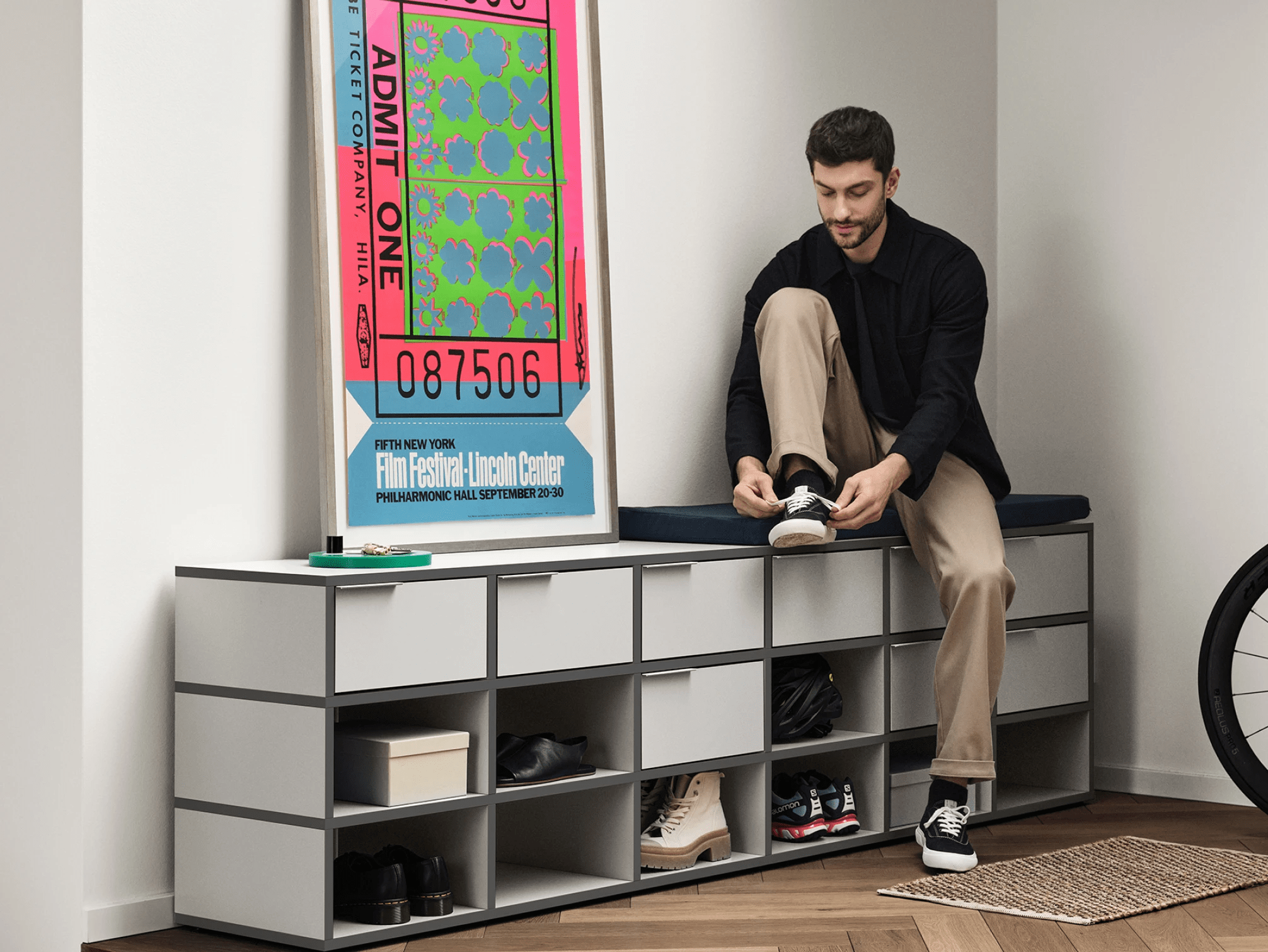 Shoe Rack in Grey with Doors and Drawers 1