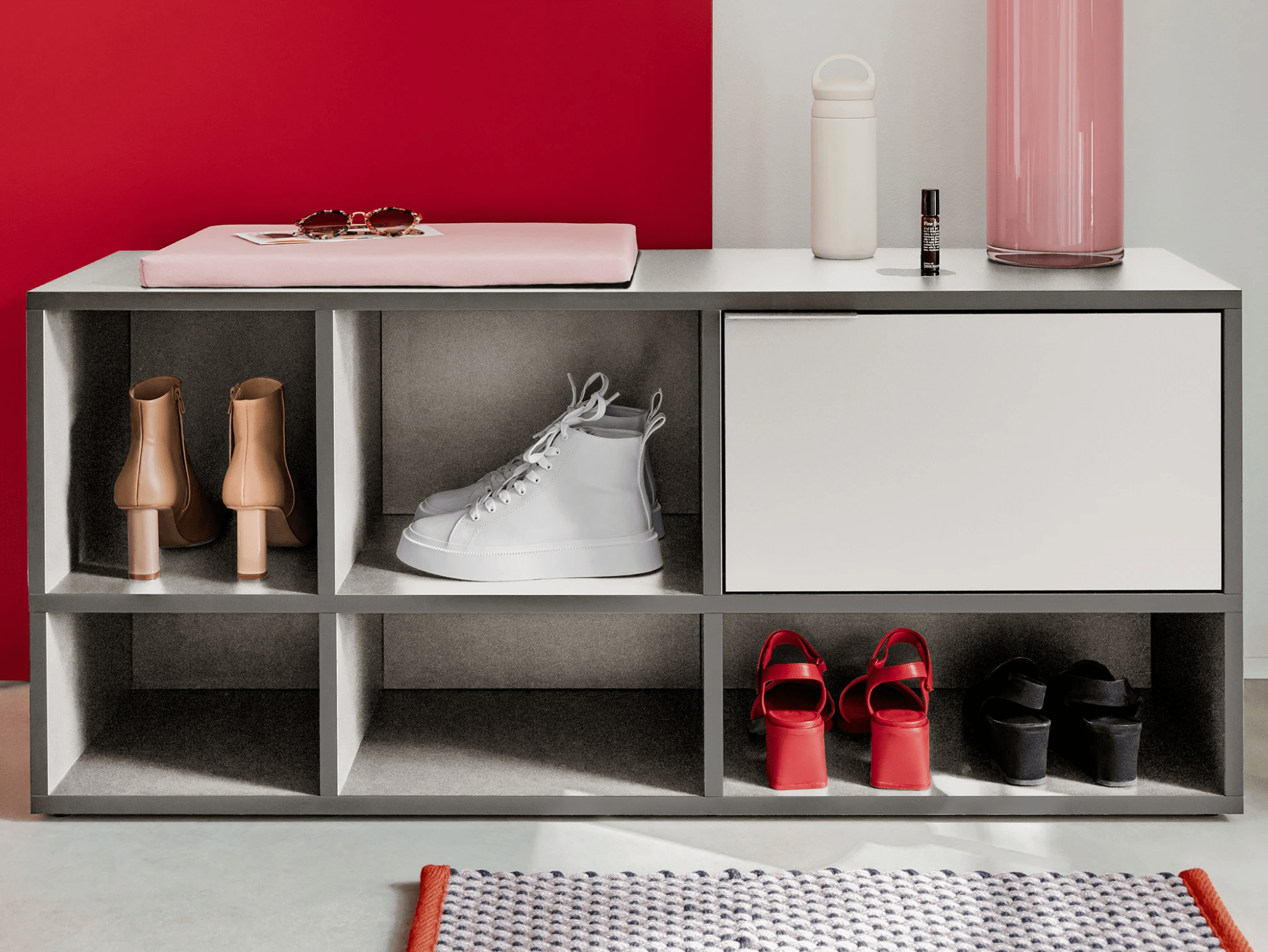 Shoe Rack in Grey with Doors and Drawers 2