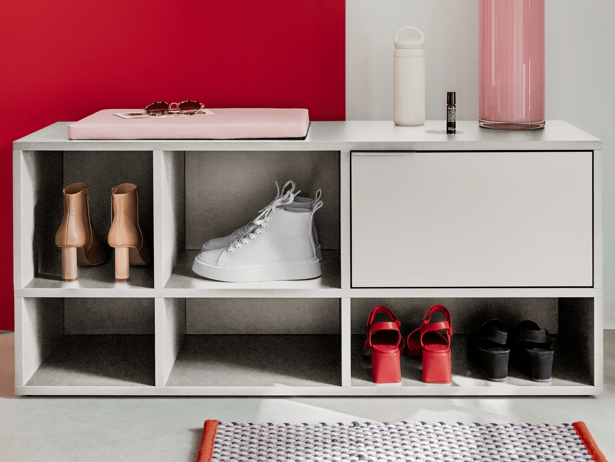 Shoe Rack in Grey with Doors and Drawers 2