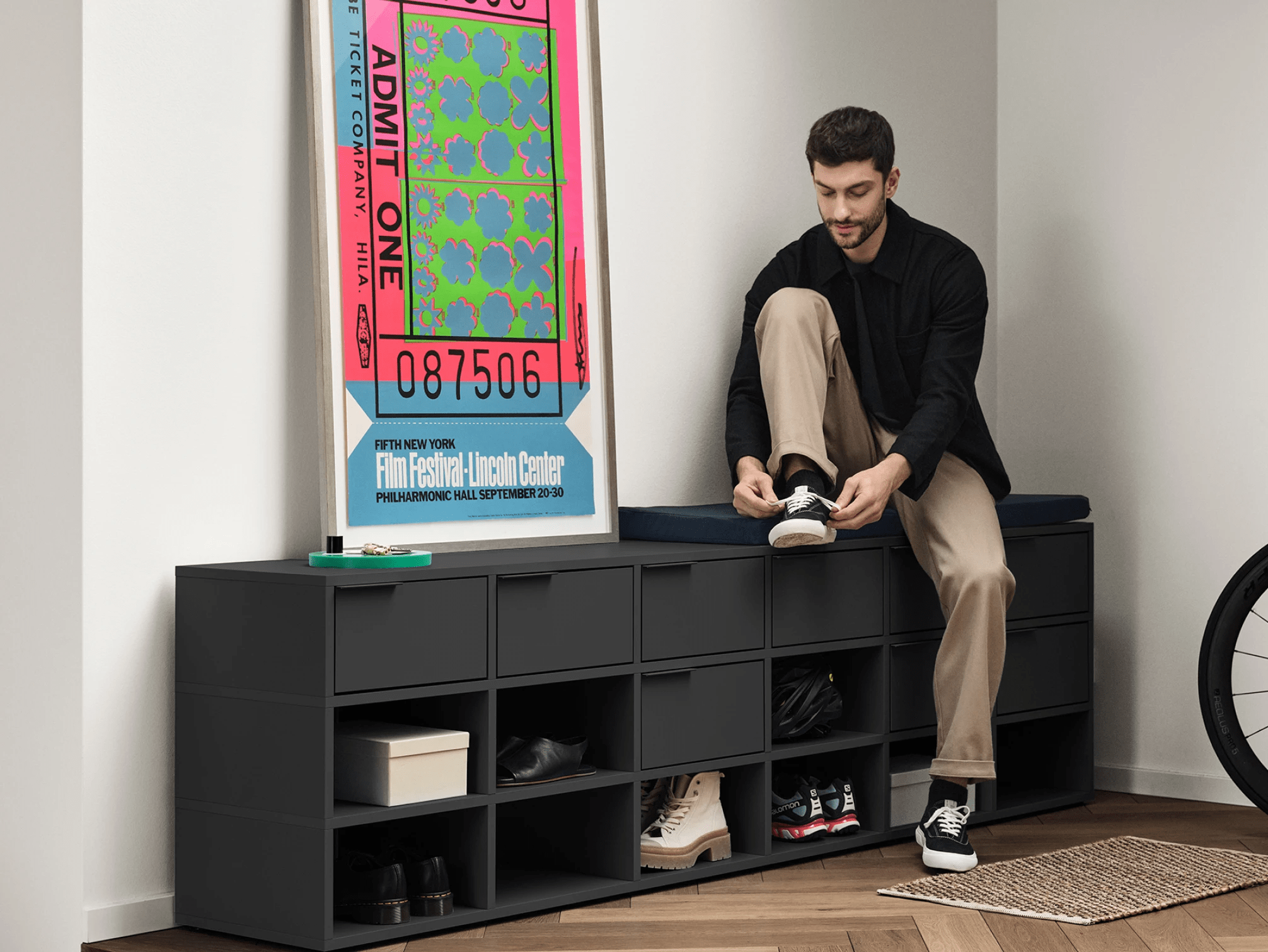 Shoe Rack in Black with Drawers and Legs 1