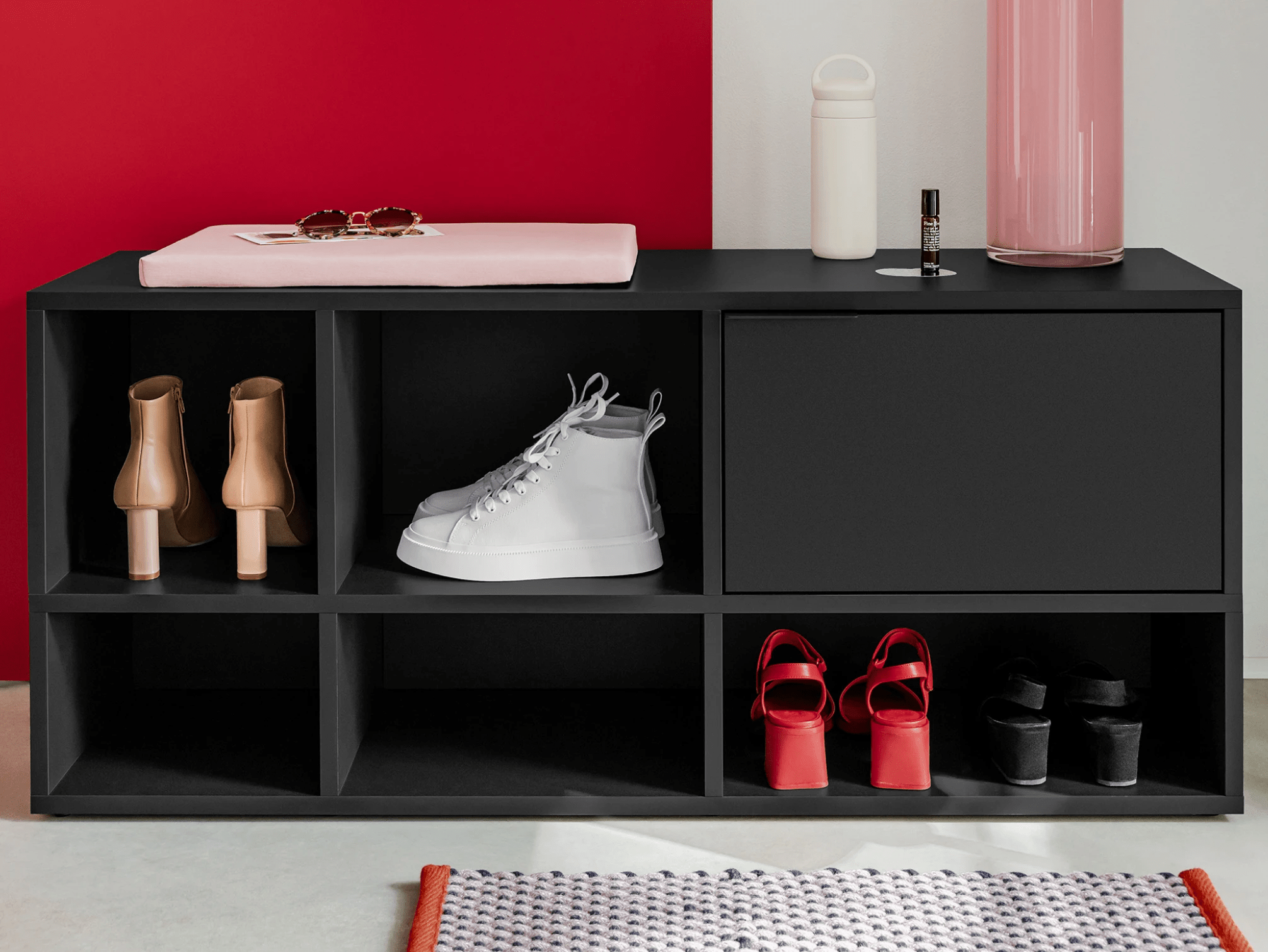 Shoe Rack in Black with Doors and Drawers 2