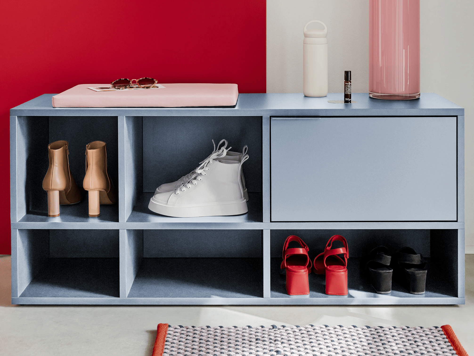 Shoe Rack in Blue with Doors and Drawers 2