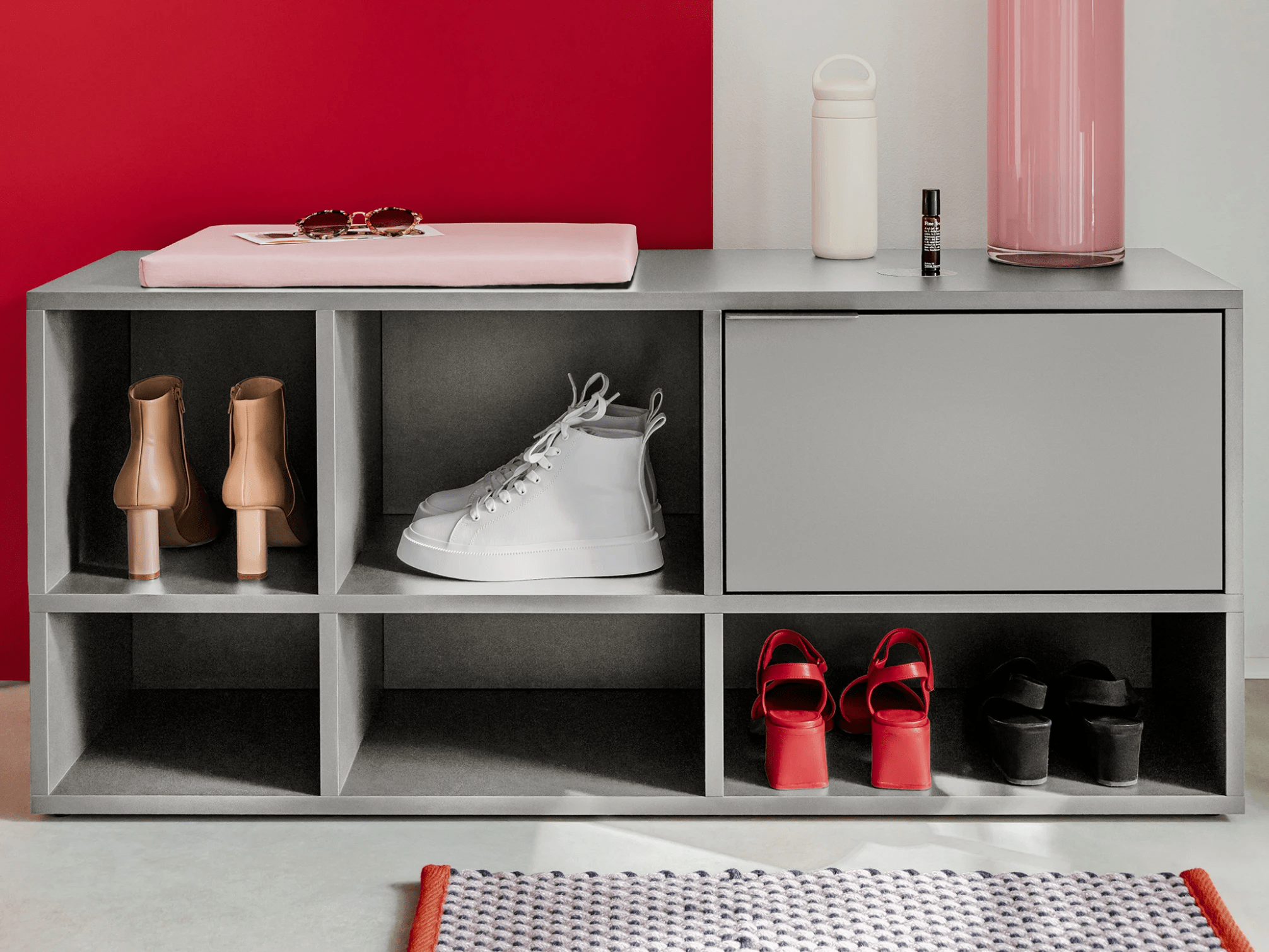 Shoe Rack in Stone Grey with Doors and Drawers 2