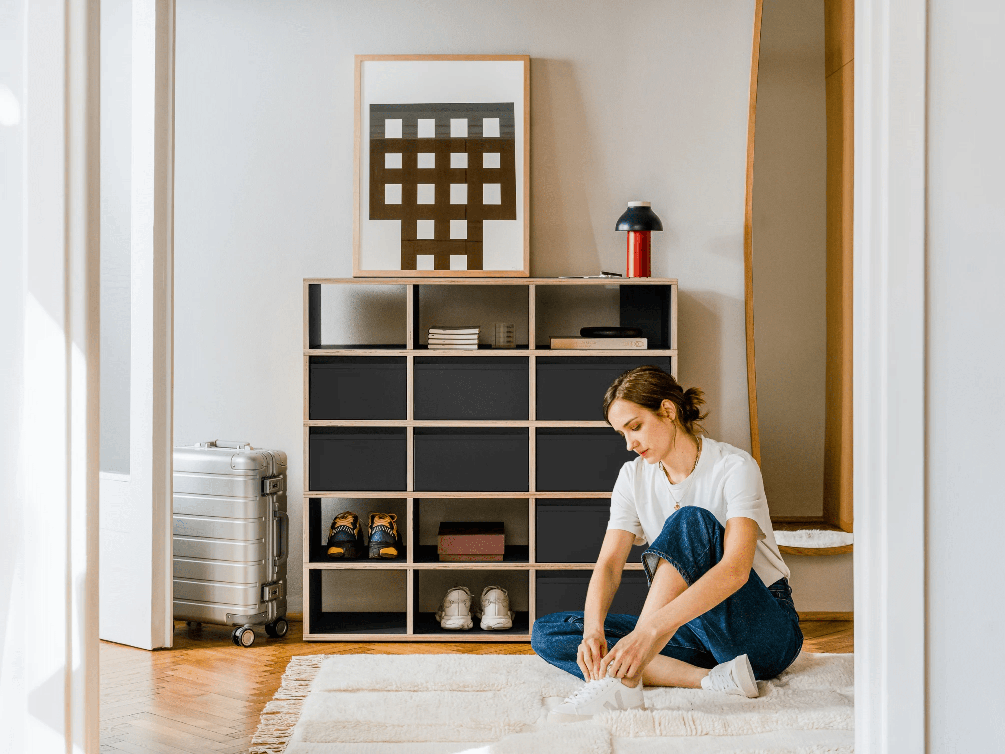 Shoe Rack in Black with Doors and Drawers 1