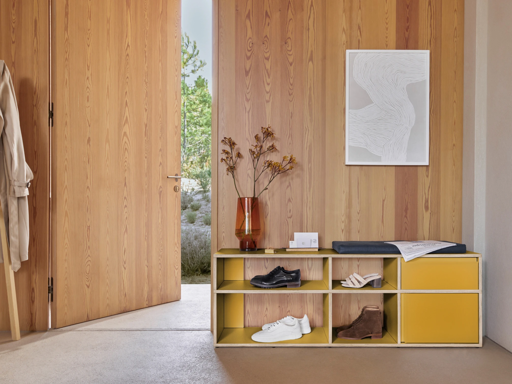 Shoe Rack in Yellow with Doors and Drawers 2