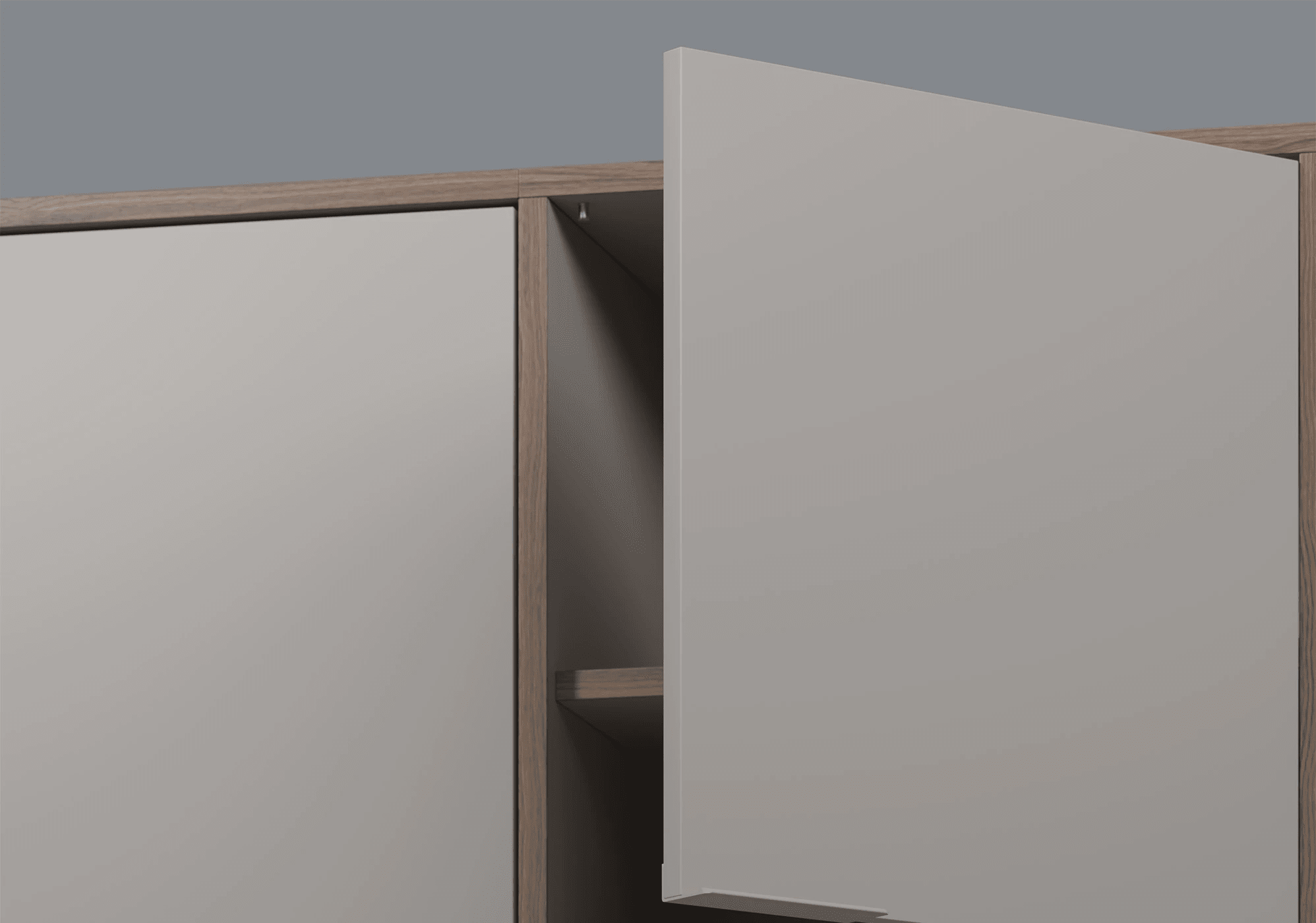 Hög Djup Stone Grey + Walnut Veneer Skohylla med Dörrar och Bakpaneler - 122x103x40cm 8