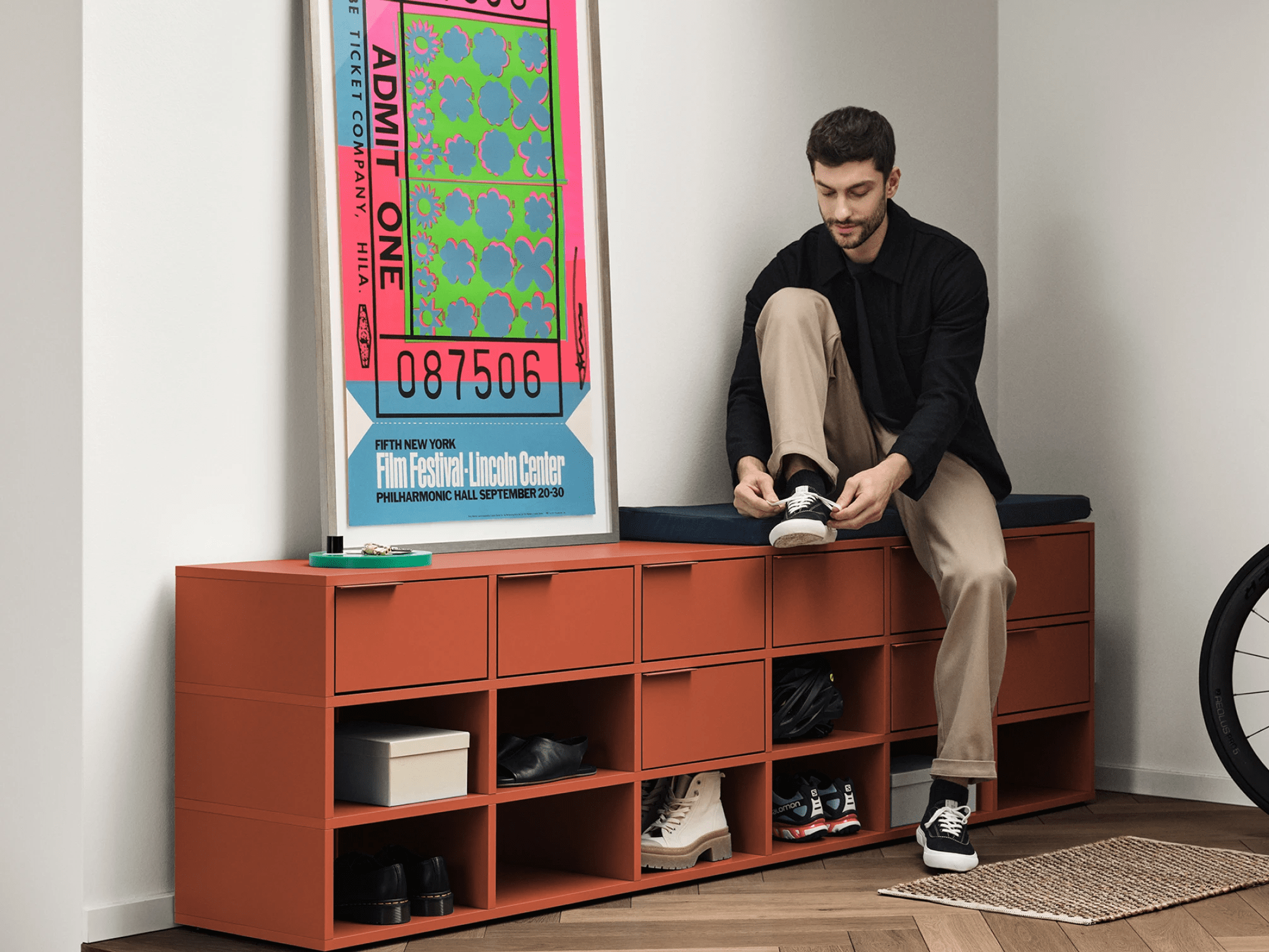 Shoe Rack in Terracota with Drawers and Backpanels 1