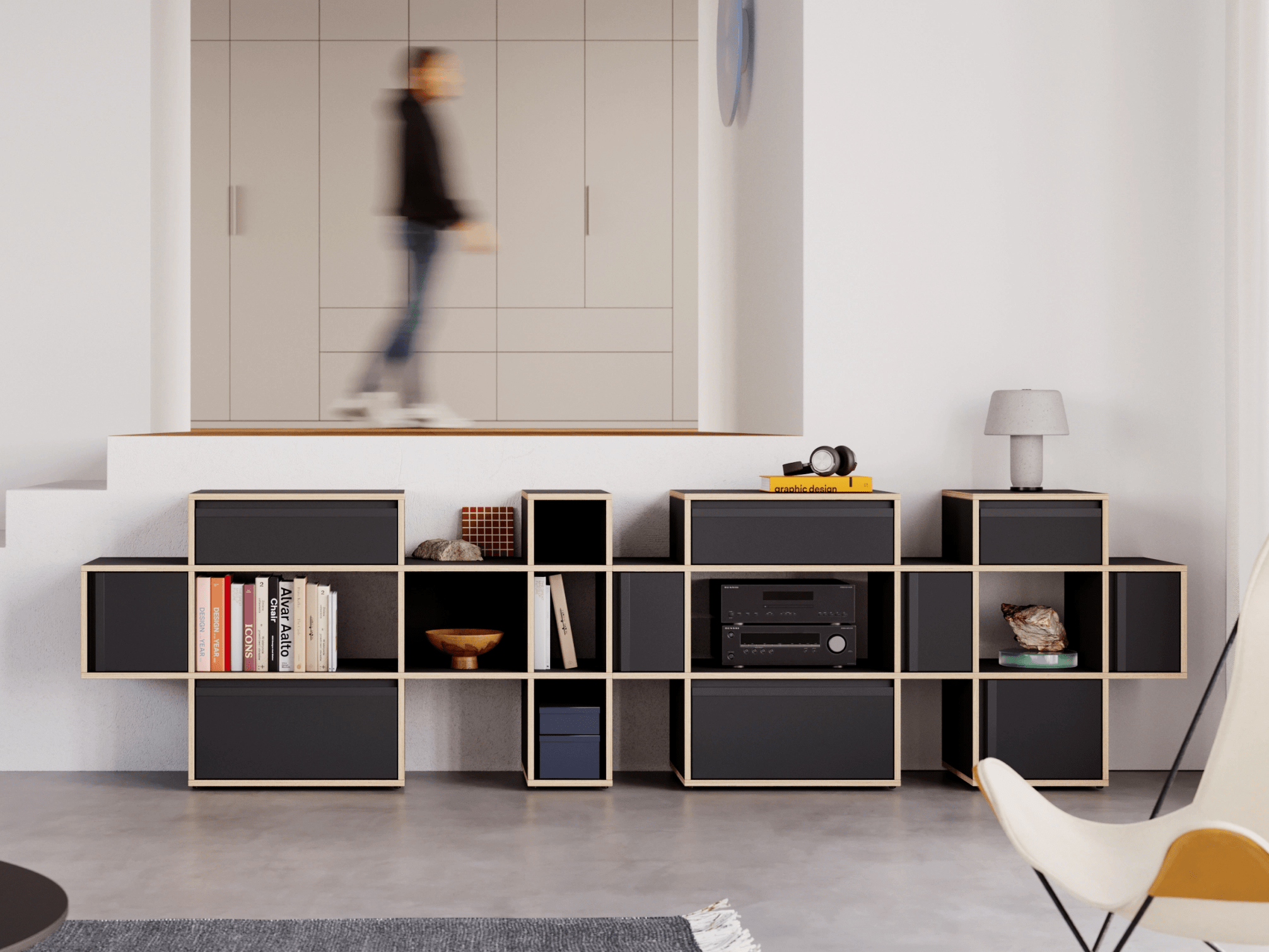 Sideboard in Black with Doors and Drawers 1