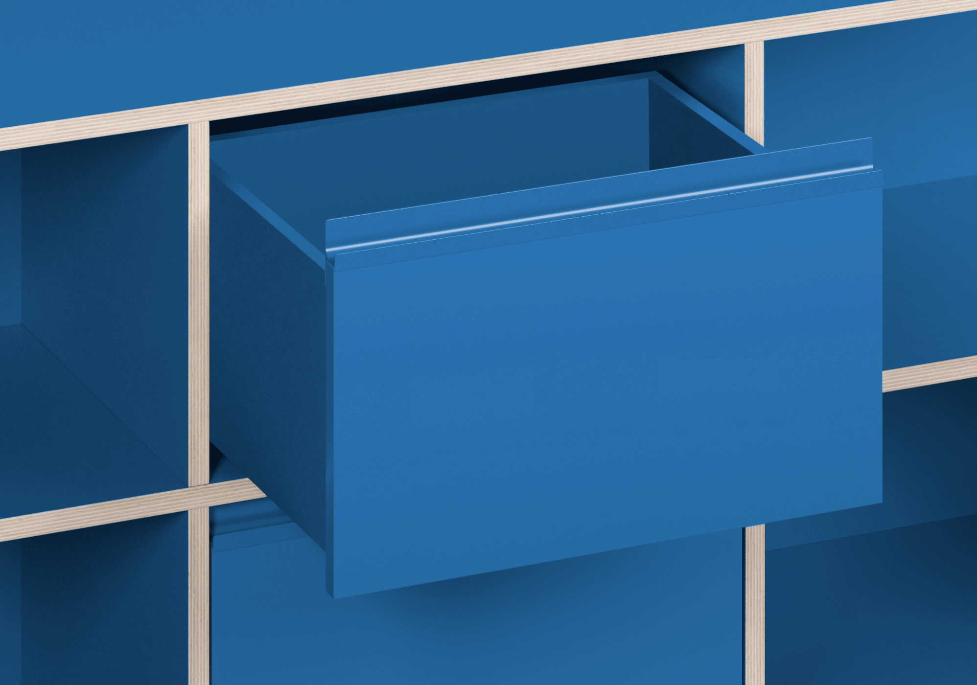 Niebieska komoda z drzwiami oraz szufladami 8
