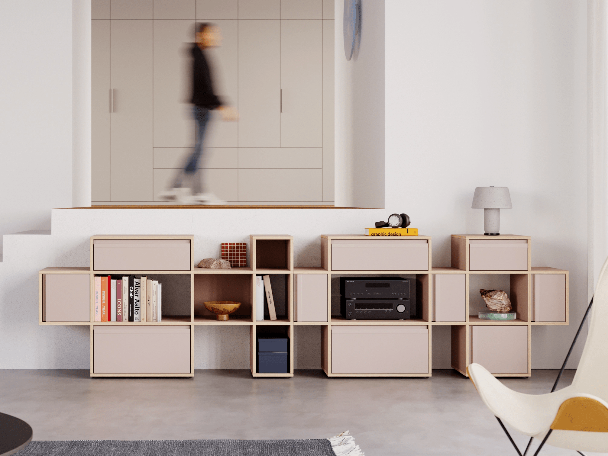 Sideboard in Pink with Drawers and Backpanels 1