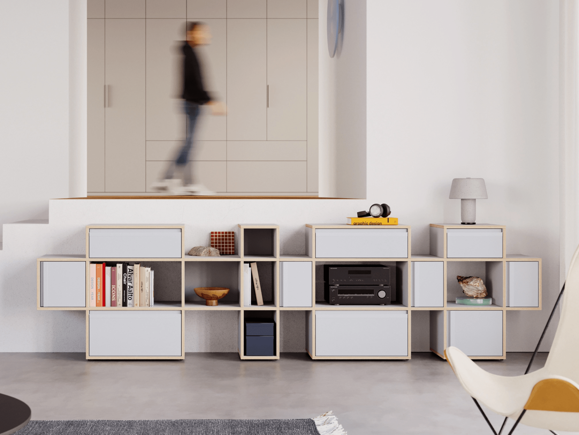 Sideboard in Grey with Doors and Drawers 1