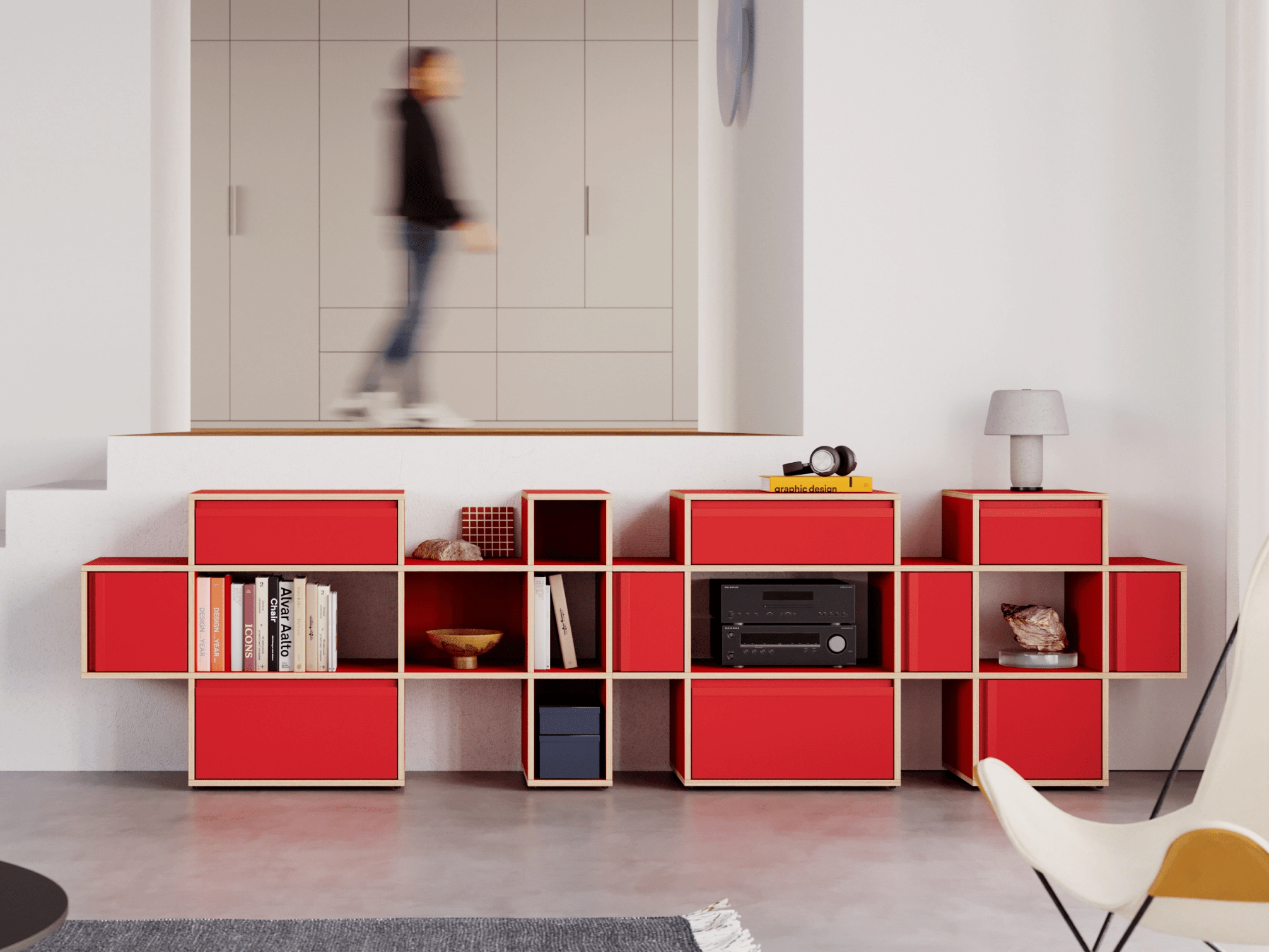 Credenza in Rosso con Ante e Cassetti 1