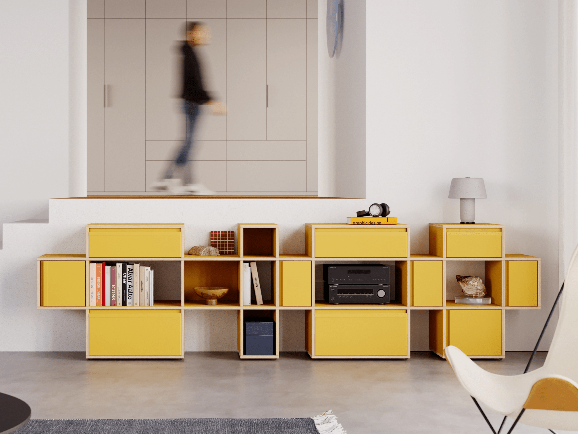Sideboard in Yellow with Doors and Drawers 1