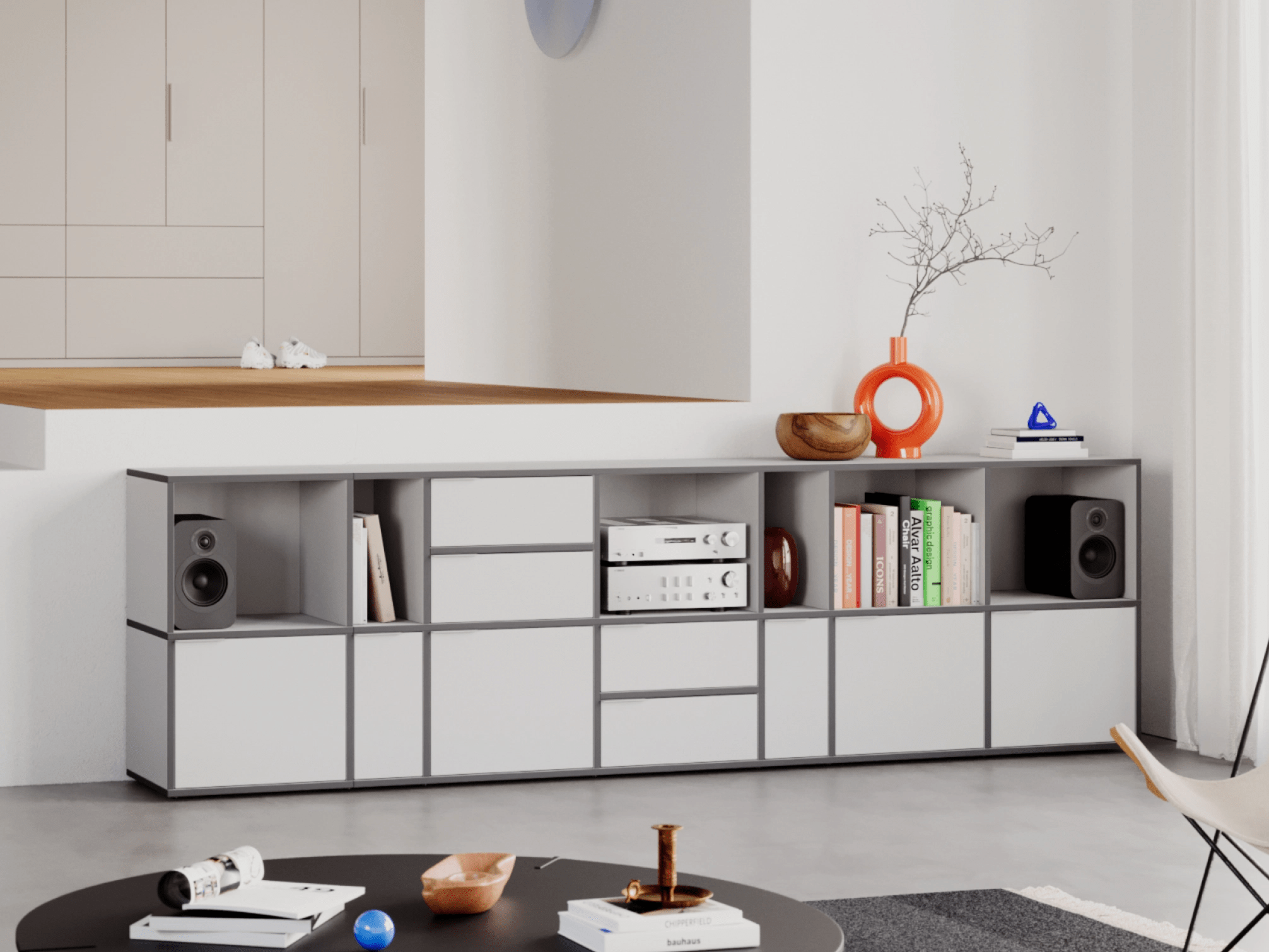 Sideboard in Grey with Doors and Drawers 1