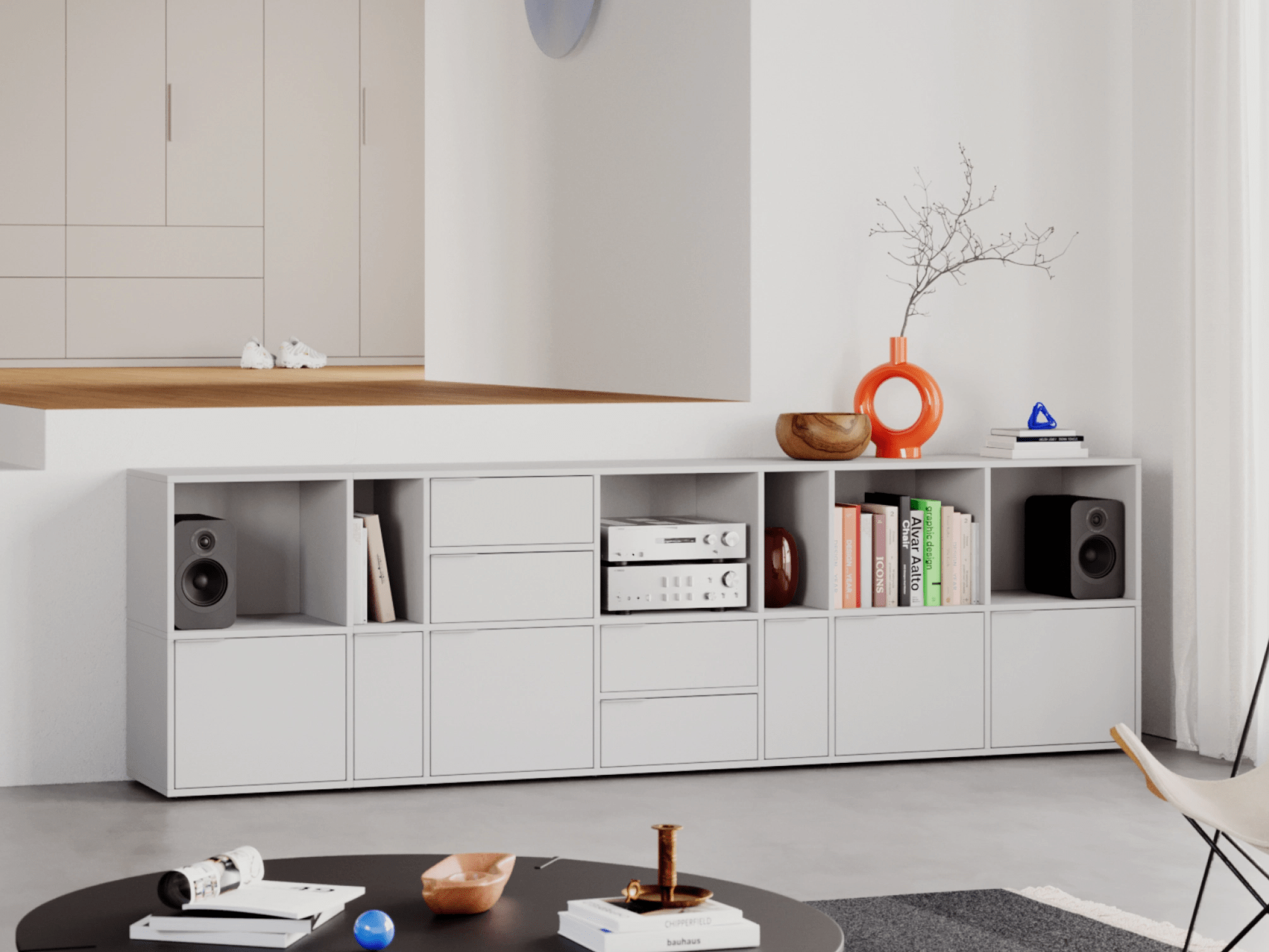 Sideboard in Grey with Doors and Drawers 1
