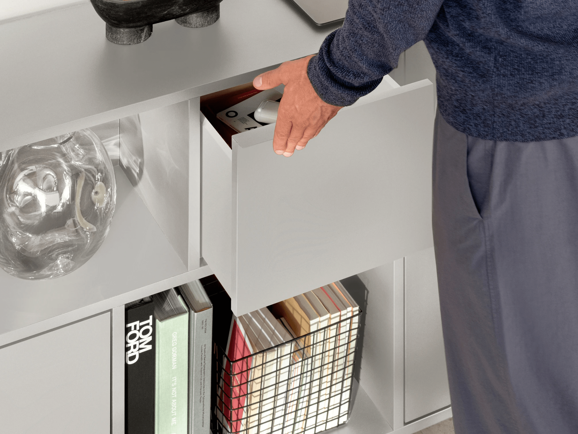 Sideboard in Grey with Drawers and Backpanels 3