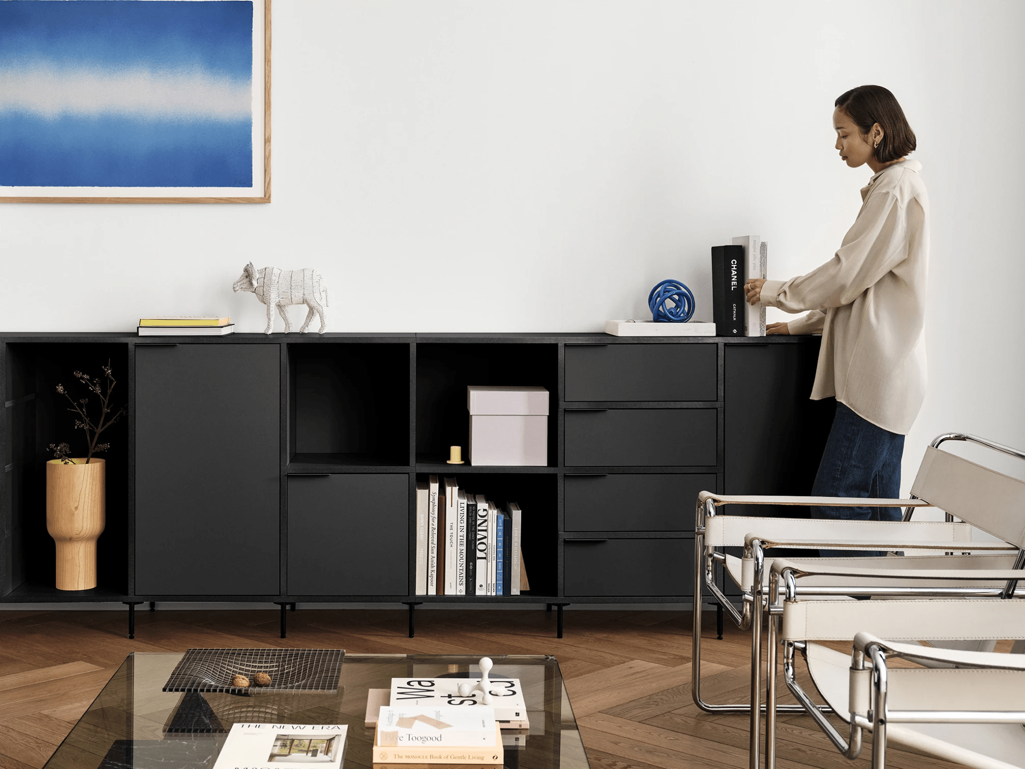 Sideboard in Black with Doors and Drawers 2