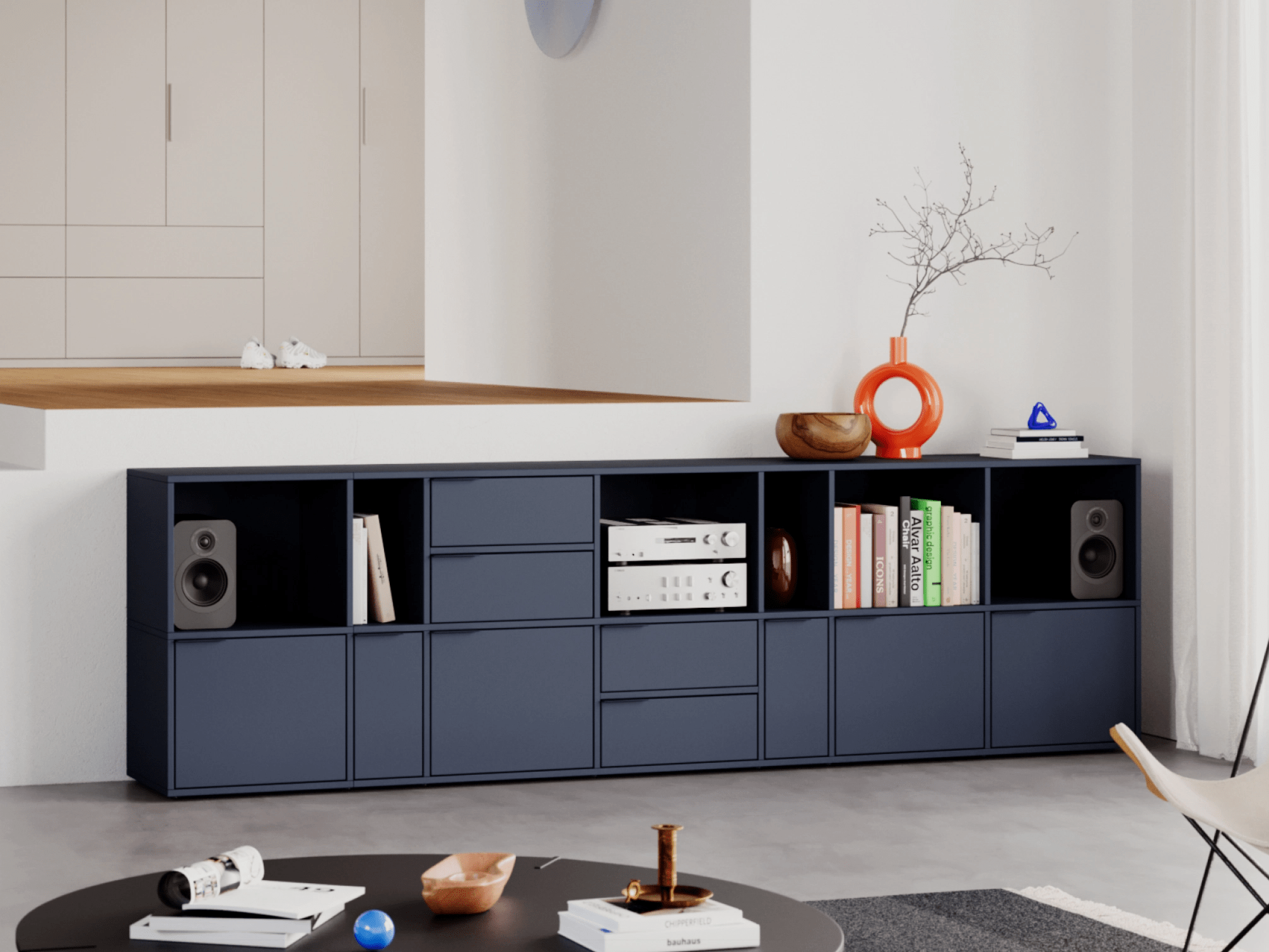 Credenza in Blu con Ante e Cassetti 1